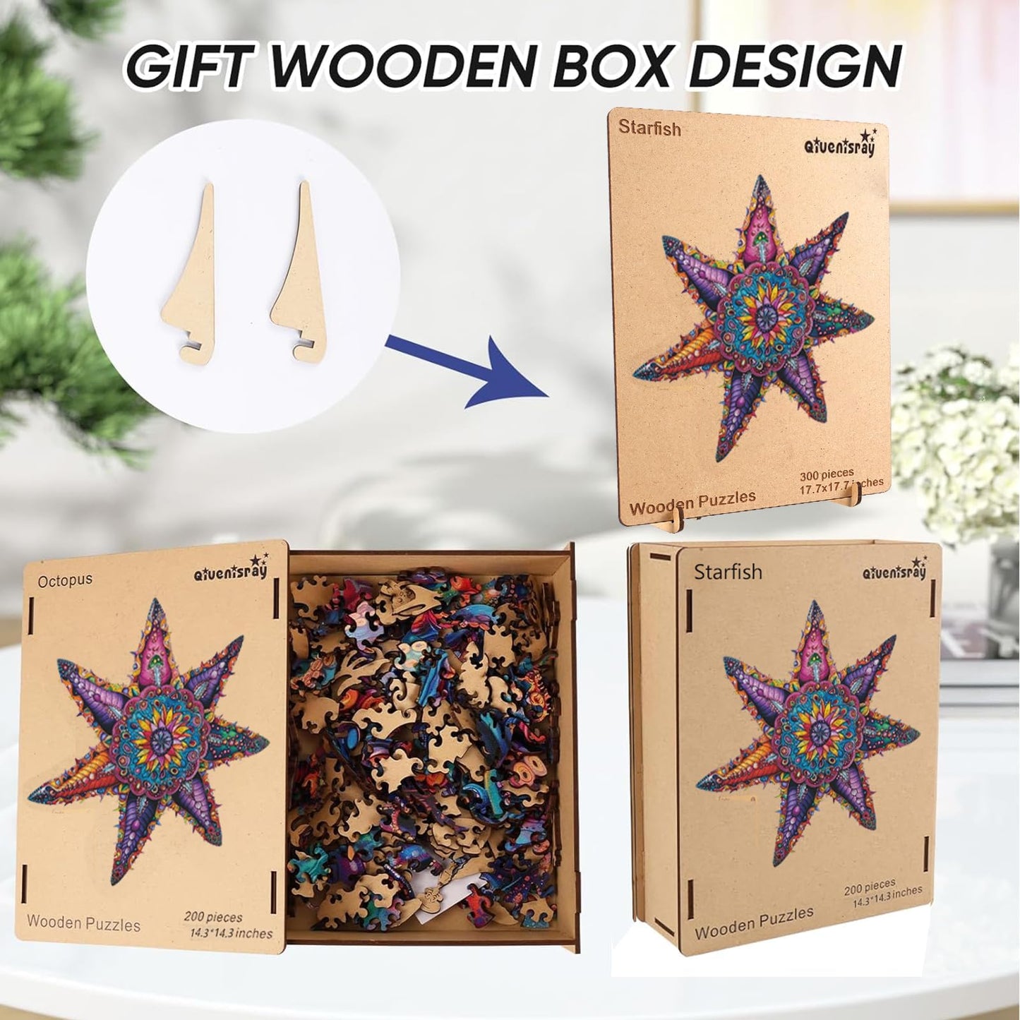 Qiuenisray 500-Piece Wooden Jigsaw Puzzle – Starfish Ocean, FSC-Certified, Wall Decor, 20.3x20.3 in
