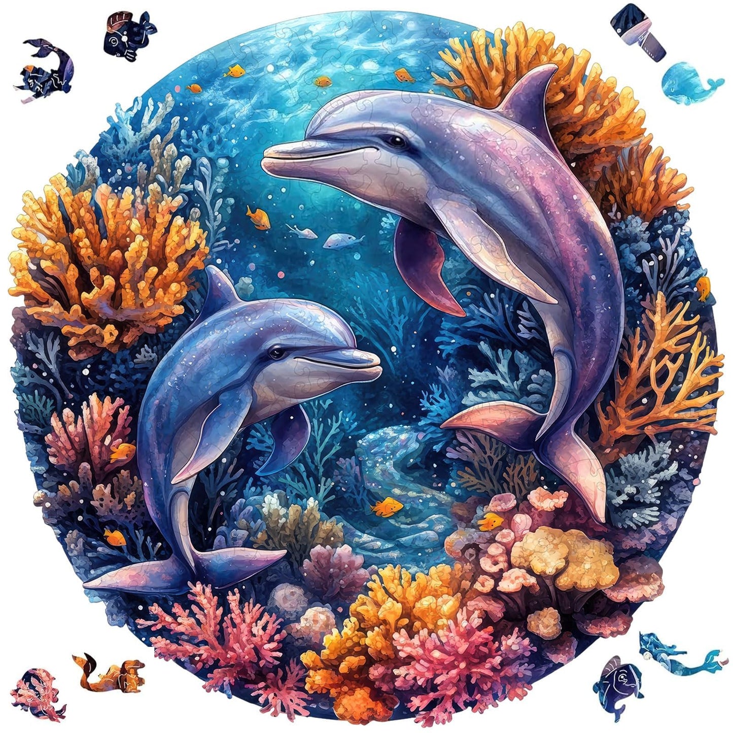 Qiuenisray Dolphins Jigsaw Puzzle – 200-Piece FSC-Certified Wooden Puzzle for Adults, Irregular Ocean Design (11.2 x 11.2 in)