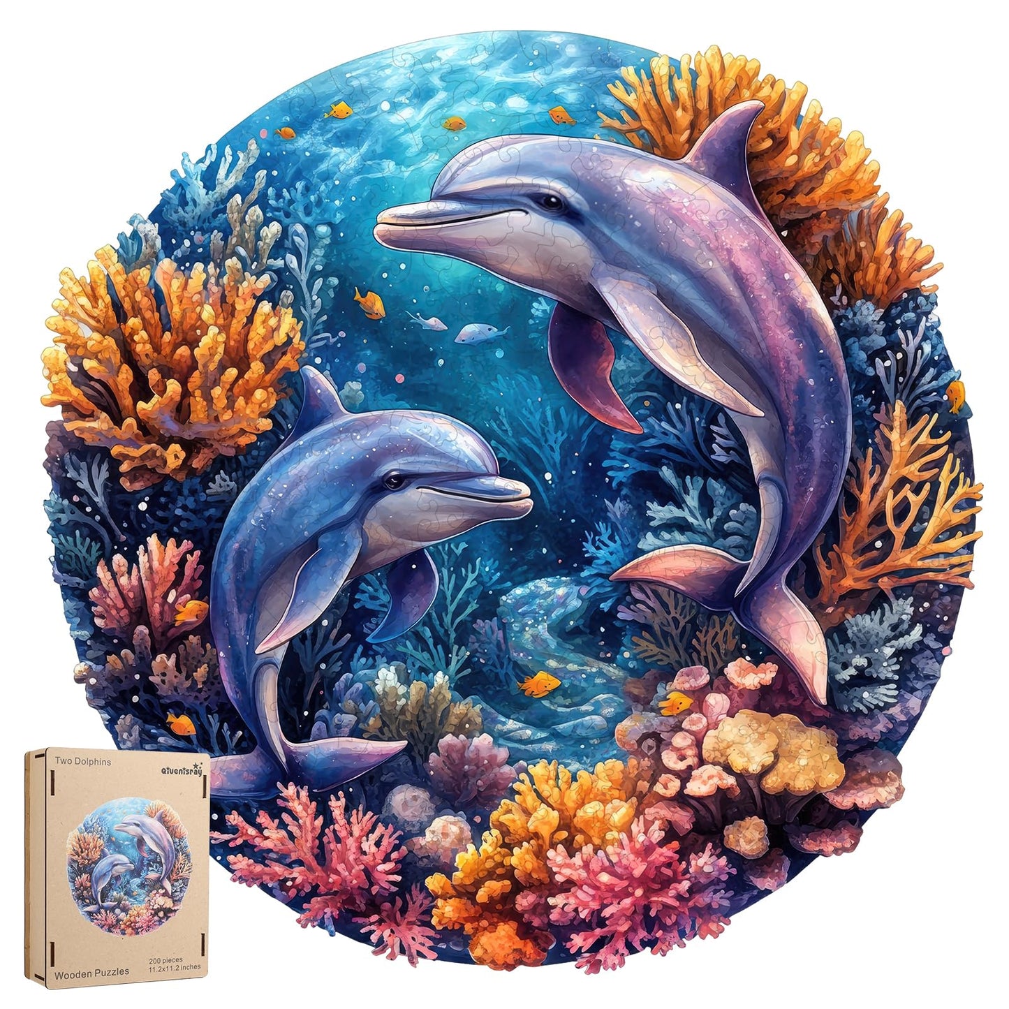 Qiuenisray 500-Piece Dolphins Wooden Jigsaw Puzzle – FSC-Certified Ocean Puzzle, Irregular Royal Shape, 16.5 x 16.5 in