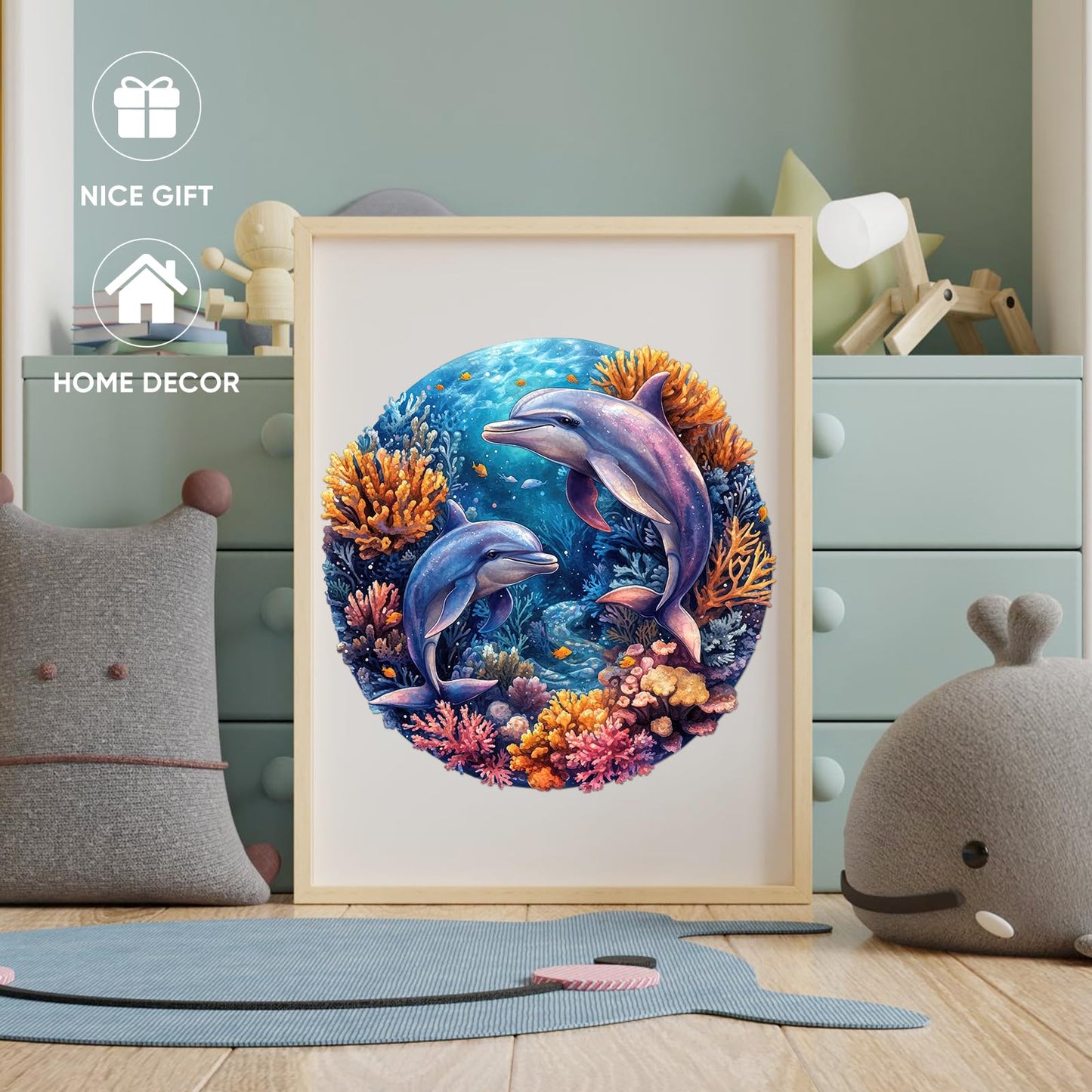 Qiuenisray Dolphins Jigsaw Puzzle – 200-Piece FSC-Certified Wooden Puzzle for Adults, Irregular Ocean Design (11.2 x 11.2 in)