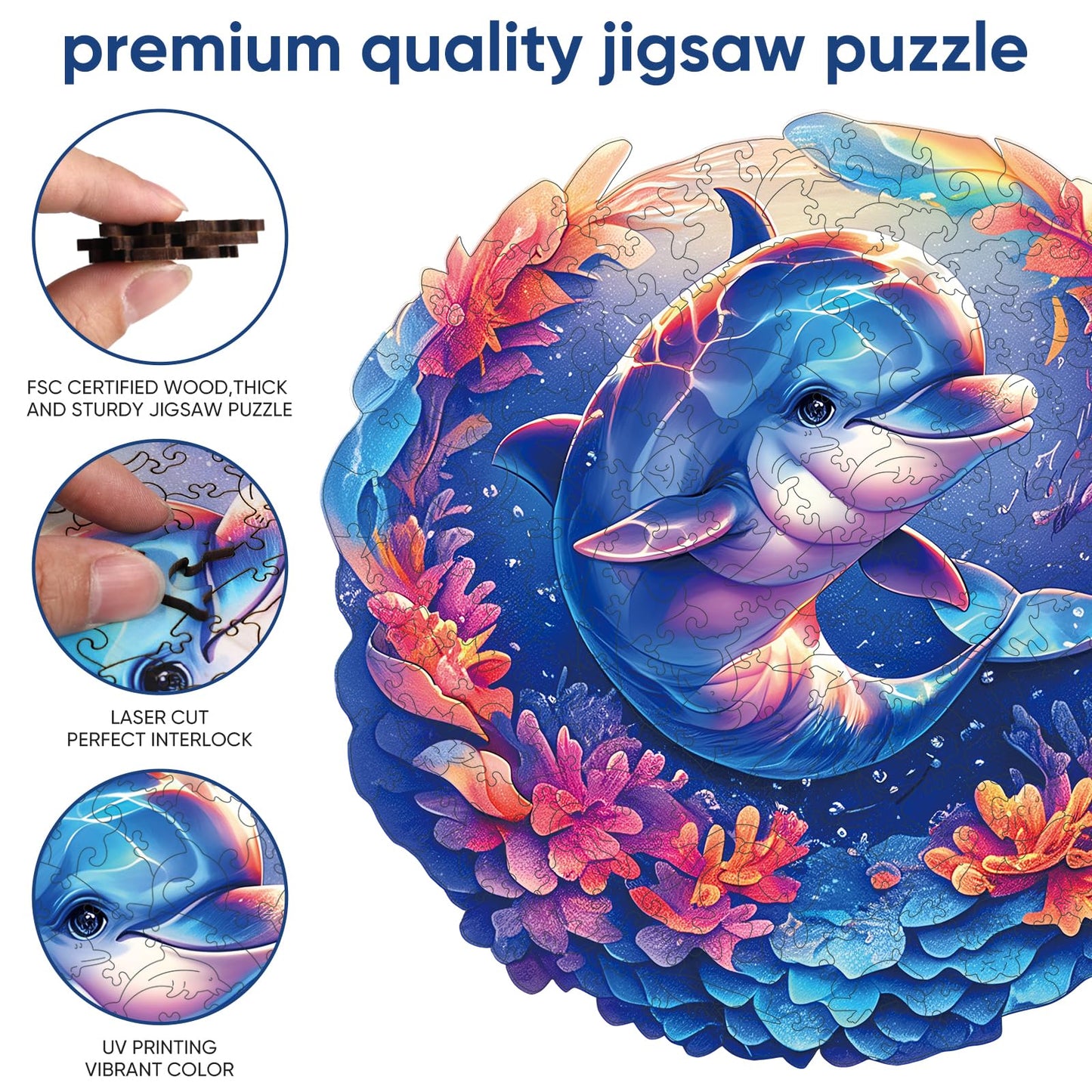 Qiuenisray Dolphin Baby 500-Piece Wooden Jigsaw Puzzle – FSC-Certified Ocean Theme for Adults
