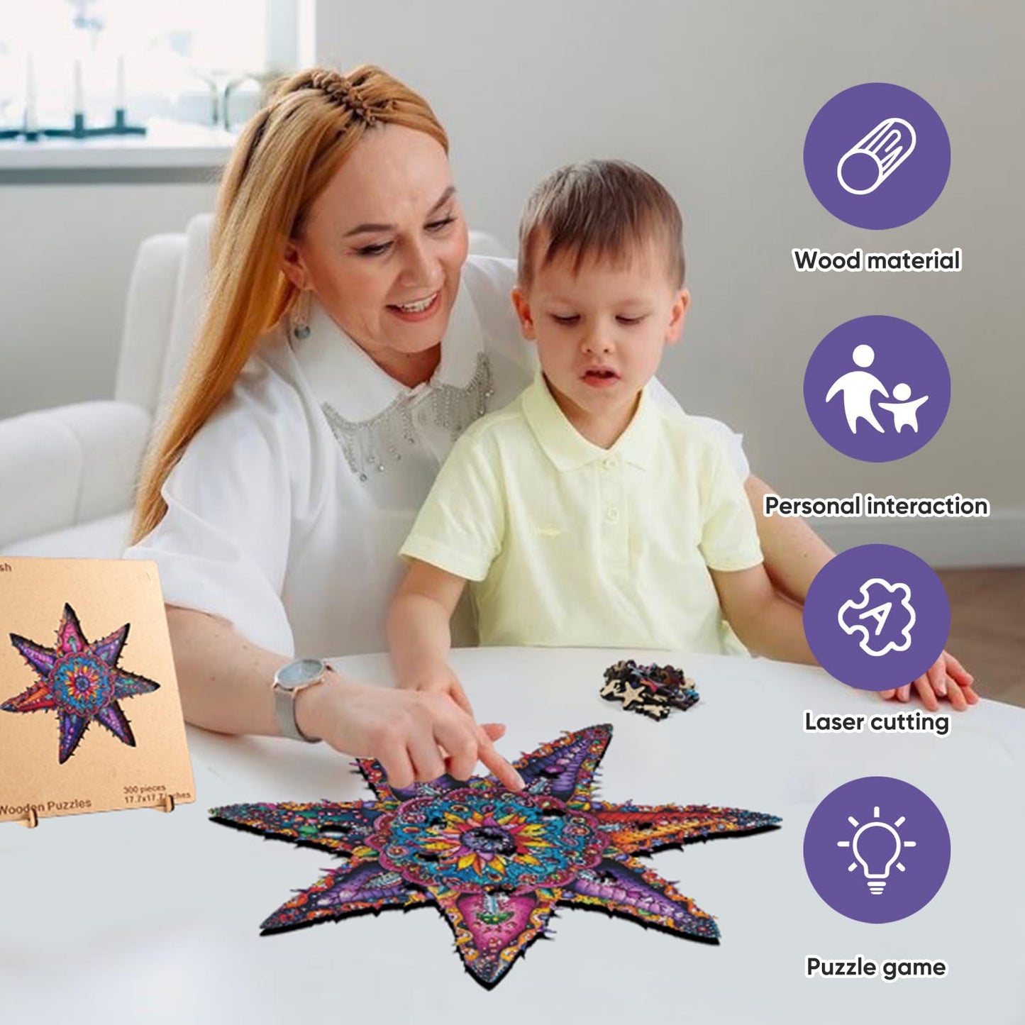 Qiuenisray 500-Piece Wooden Jigsaw Puzzle – Starfish Ocean, FSC-Certified, Wall Decor, 20.3x20.3 in