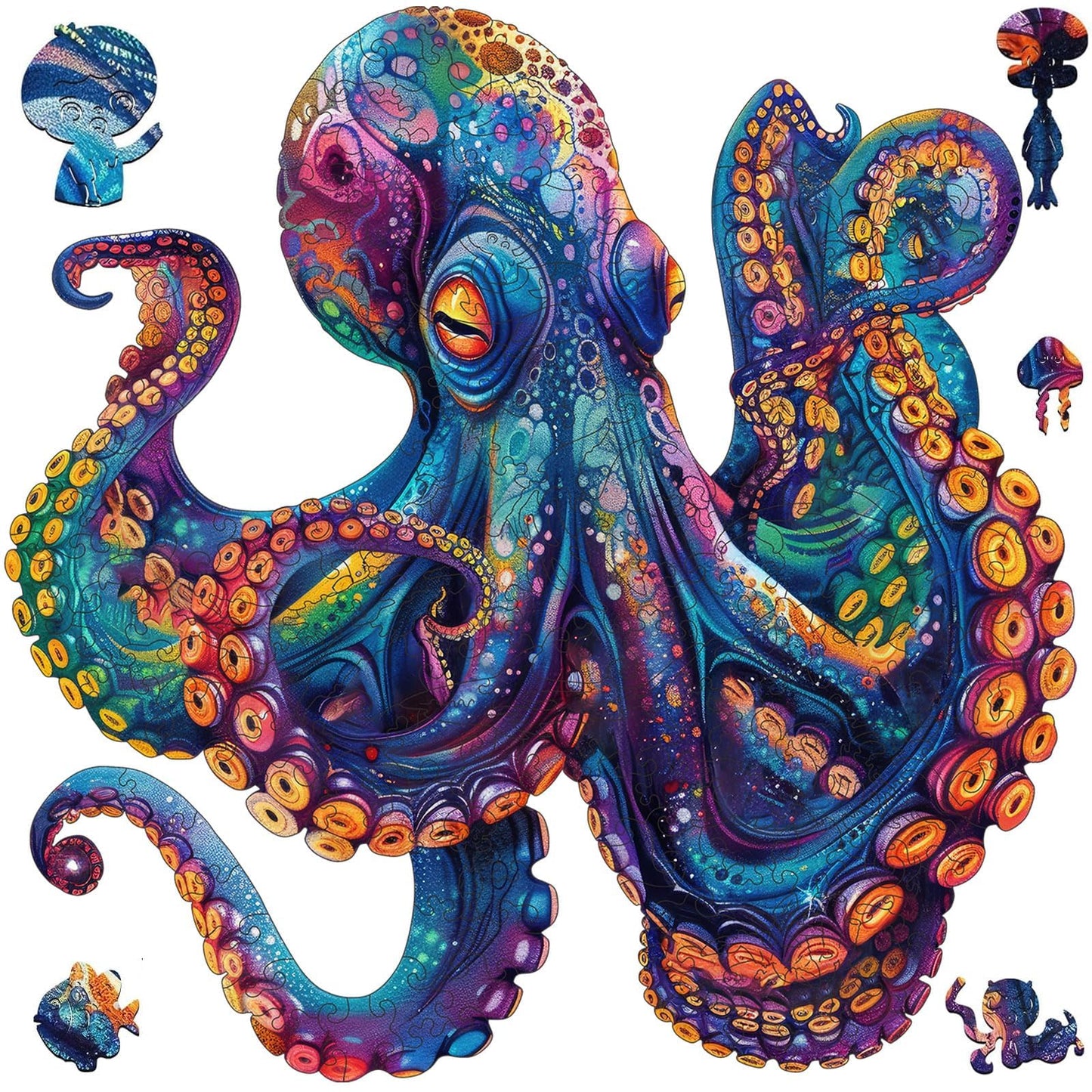 Qiuenisray 500 Piece Wooden Octopus Puzzle – FSC Certified Ocean Jigsaw, Unique Shape, Wall Decor, 16.9 x 16.9 in
