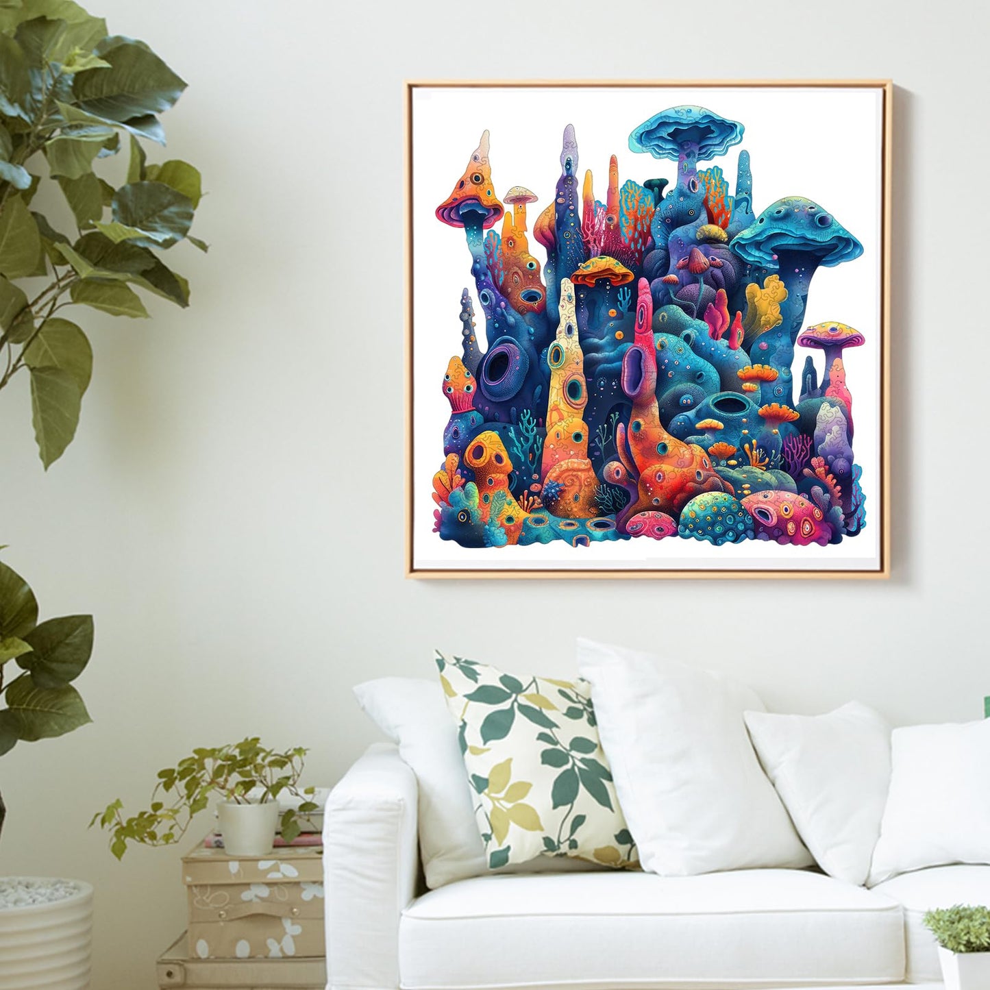 Qiuenisray Wooden Puzzles 500 Pieces – Coral Ocean Jigsaw, FSC Certified Wood, Wall Decor, 16.6x16.9 in