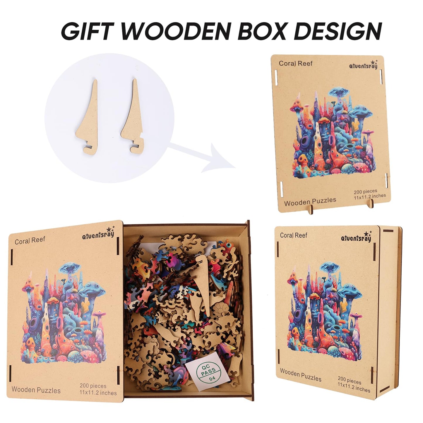 Qiuenisray Wooden Puzzles 500 Pieces – Coral Ocean Jigsaw, FSC Certified Wood, Wall Decor, 16.6x16.9 in