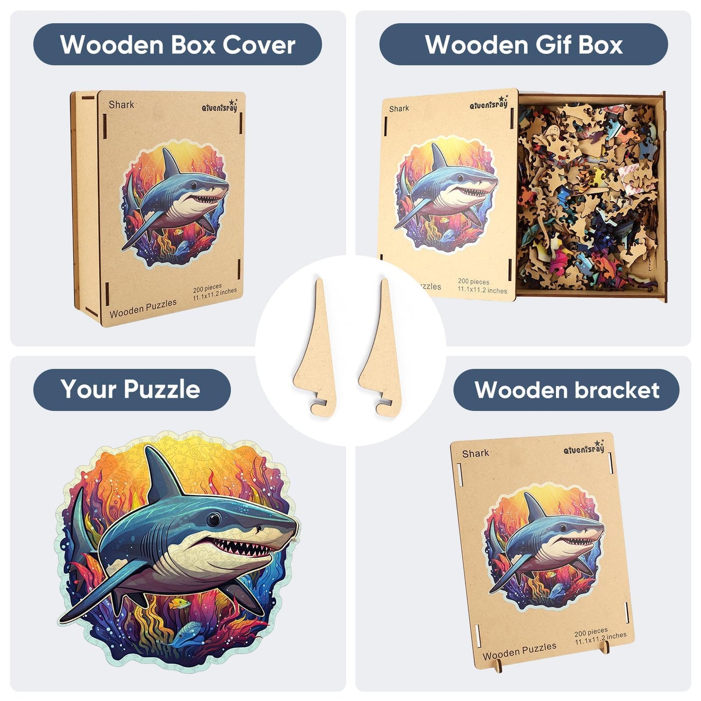 Qiuenisray Wooden Puzzles for Adults – 500 Pieces Ocean Shark Jigsaw, FSC Certified, 16.7x16.5 in