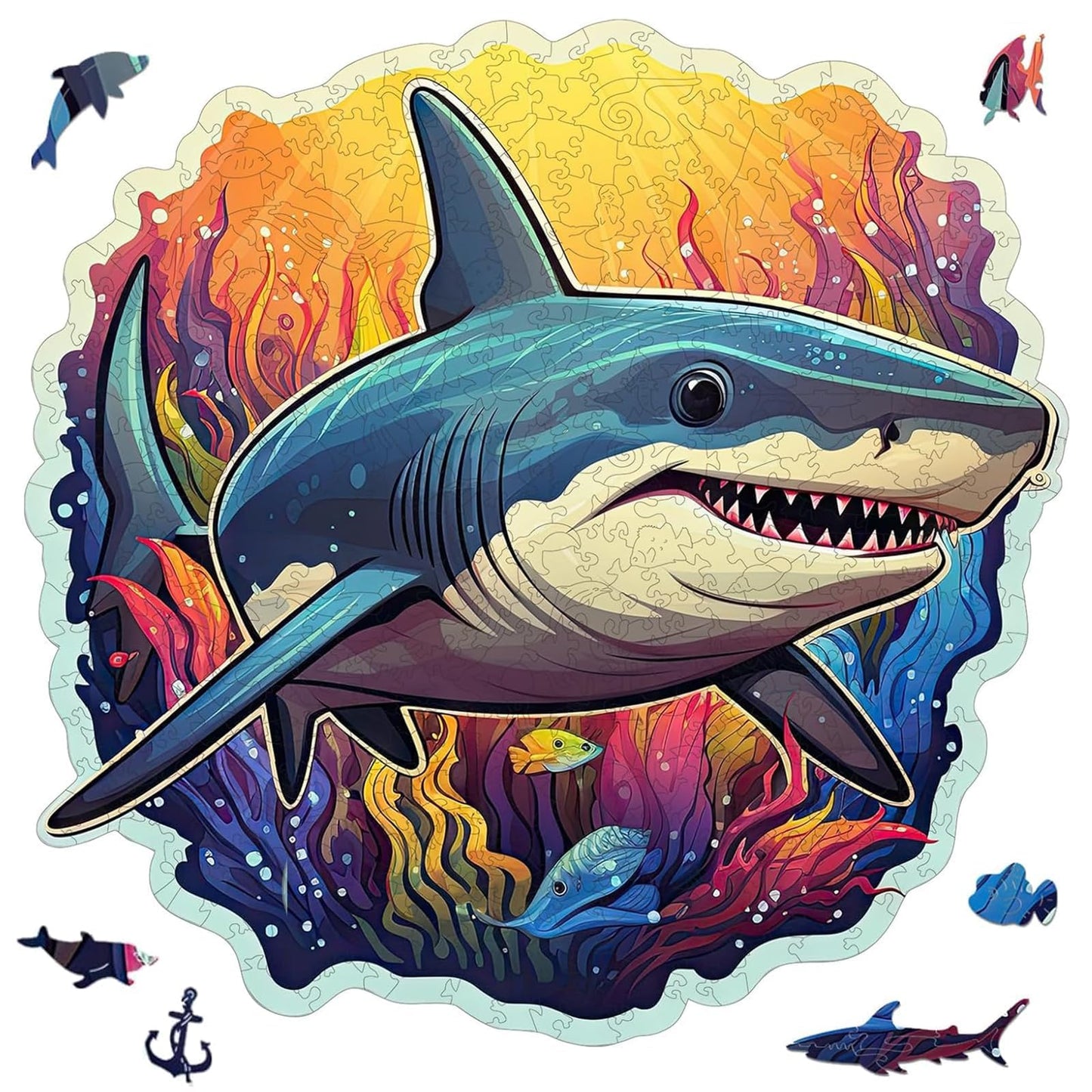 Qiuenisray Wooden Puzzles for Adults – 500 Pieces Ocean Shark Jigsaw, FSC Certified, 16.7x16.5 in