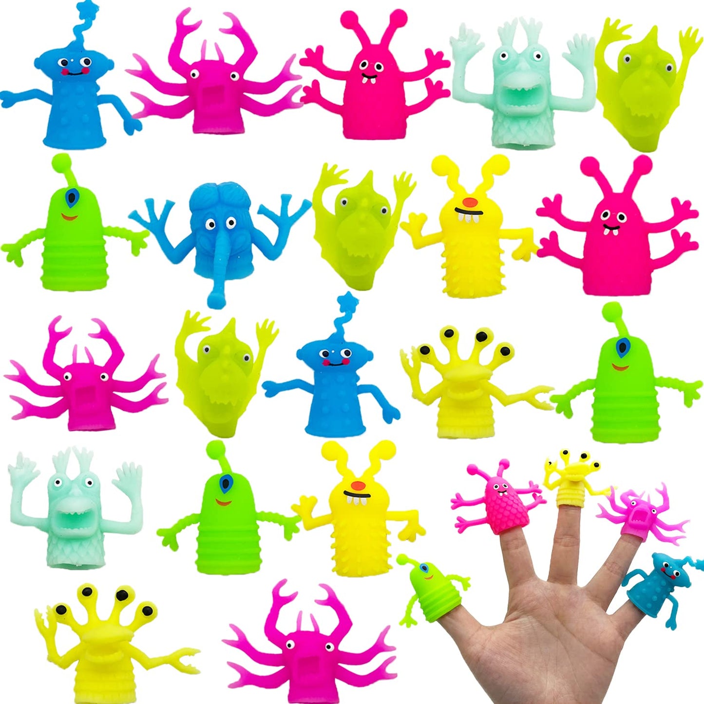 Qiuttnqn 20 Pcs Finger Puppets — Colorful Monster Stretchy Finger Dolls for Parties