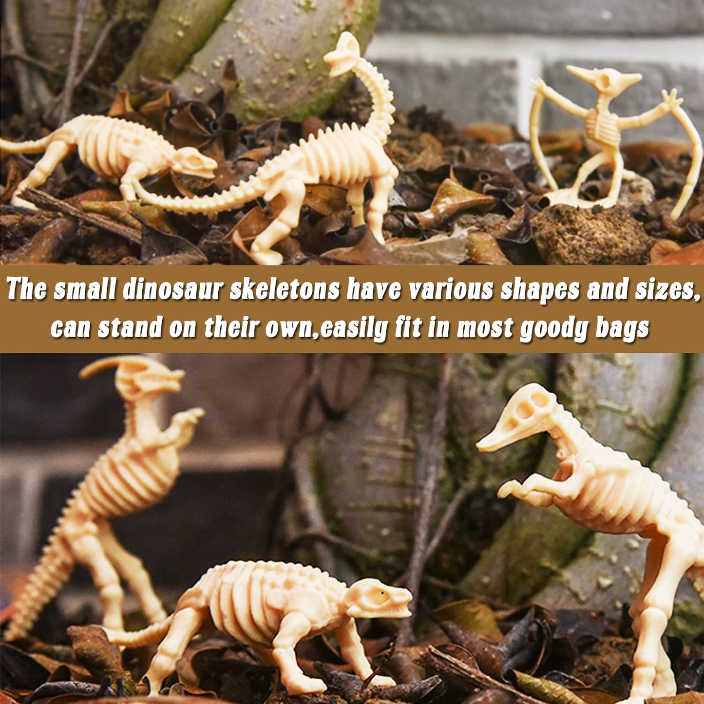Qiuttnqn 60 Pack Dinosaur Fossil Skeletons – 12 Styles Plastic Dino Bones for Sand Dig, Science Play & Party Favors