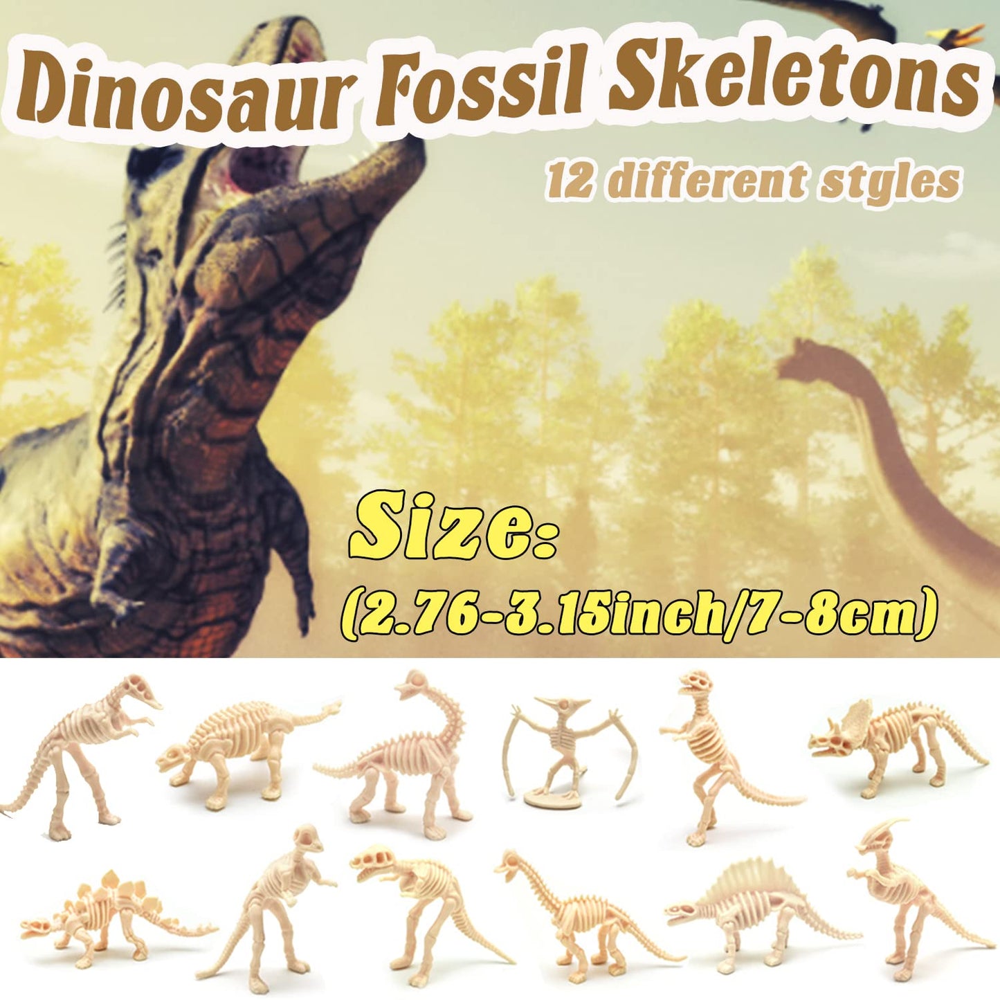 Qiuttnqn 60 Pack Dinosaur Fossil Skeletons – 12 Styles Plastic Dino Bones for Sand Dig, Science Play & Party Favors