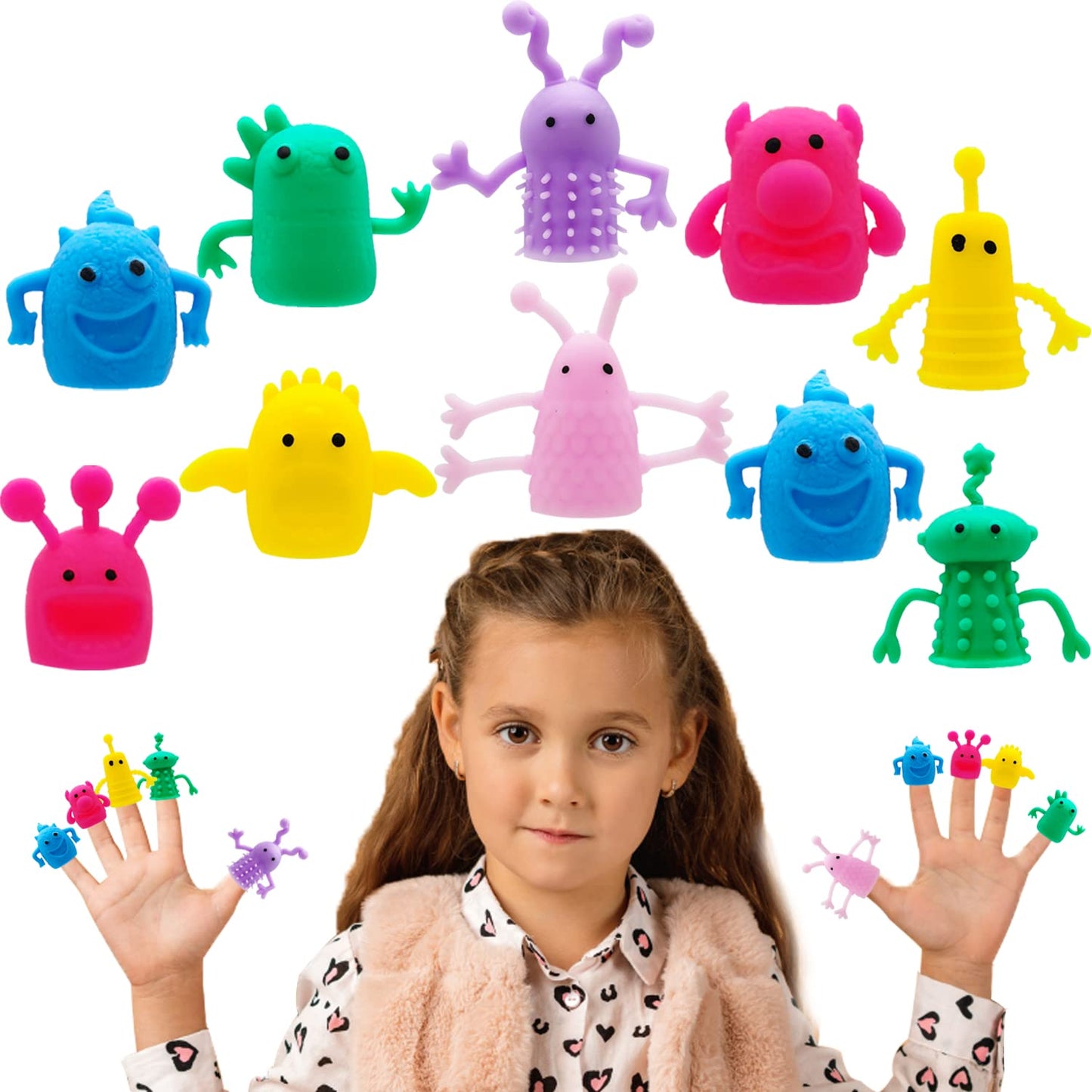 Qiuttnqn 20Pcs Cute Monster Finger Puppets – Soft Fidget Toys for Storytelling & Play