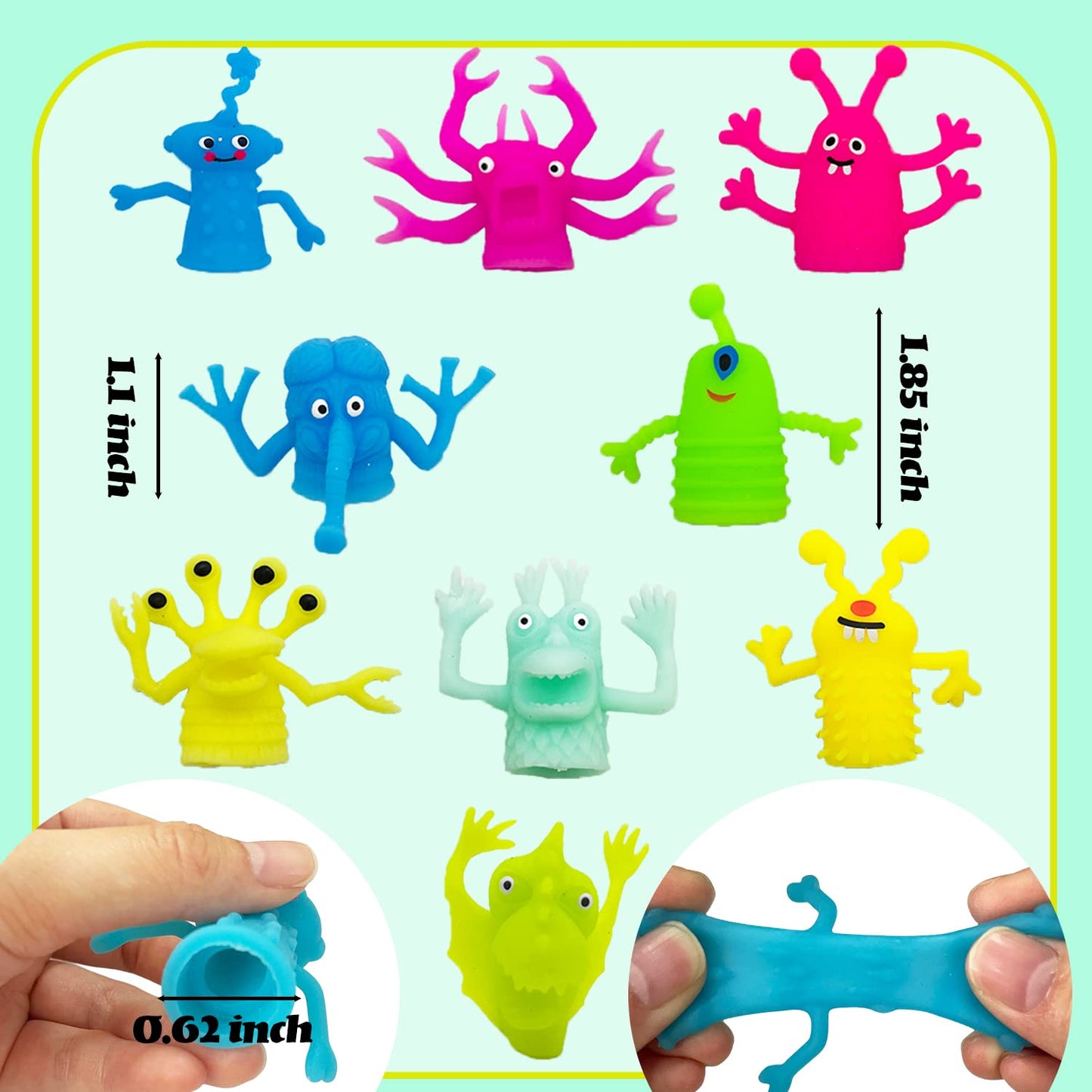 Qiuttnqn 20 Pcs Finger Puppets — Colorful Monster Stretchy Finger Dolls for Parties