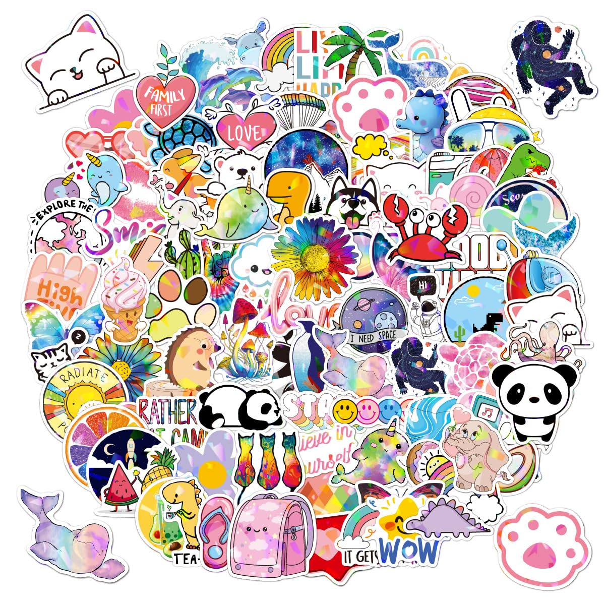 QIUYUEMIN 100 Cute Animal Holographic Stickers — Waterproof Vinyl Decals for Water Bottles, Laptops & Luggage