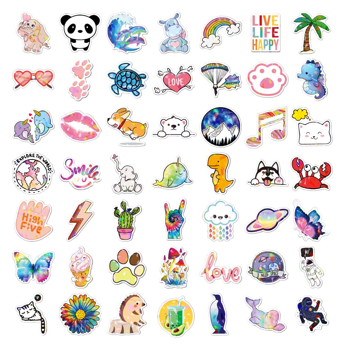QIUYUEMIN 100 Cute Animal Holographic Stickers — Waterproof Vinyl Decals for Water Bottles, Laptops & Luggage
