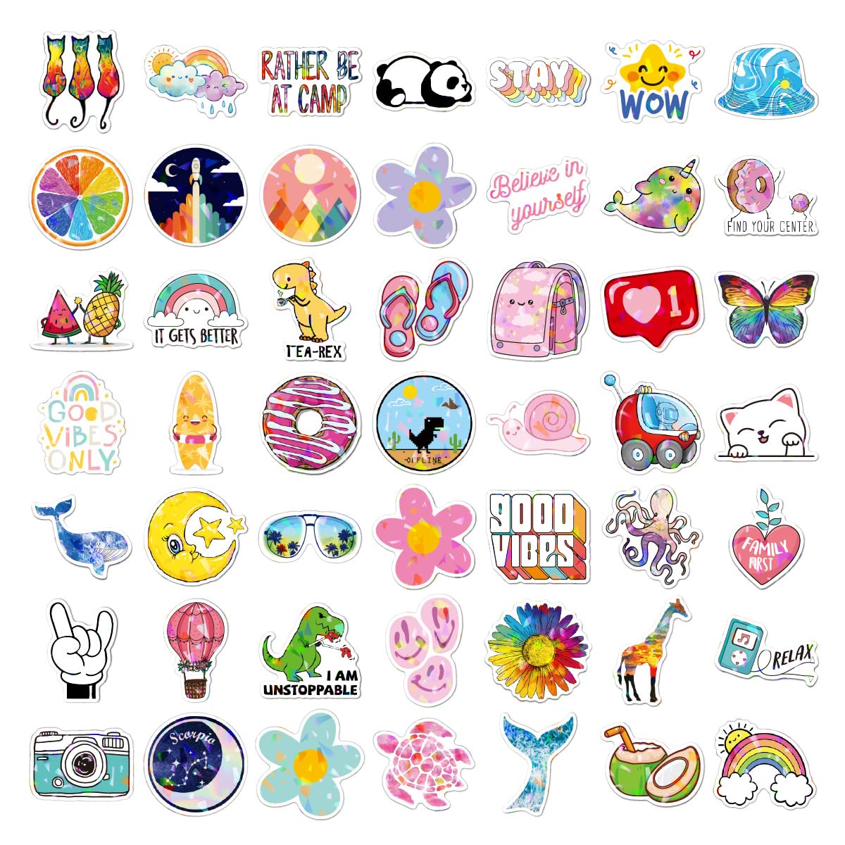 QIUYUEMIN 100 Cute Animal Holographic Stickers — Waterproof Vinyl Decals for Water Bottles, Laptops & Luggage