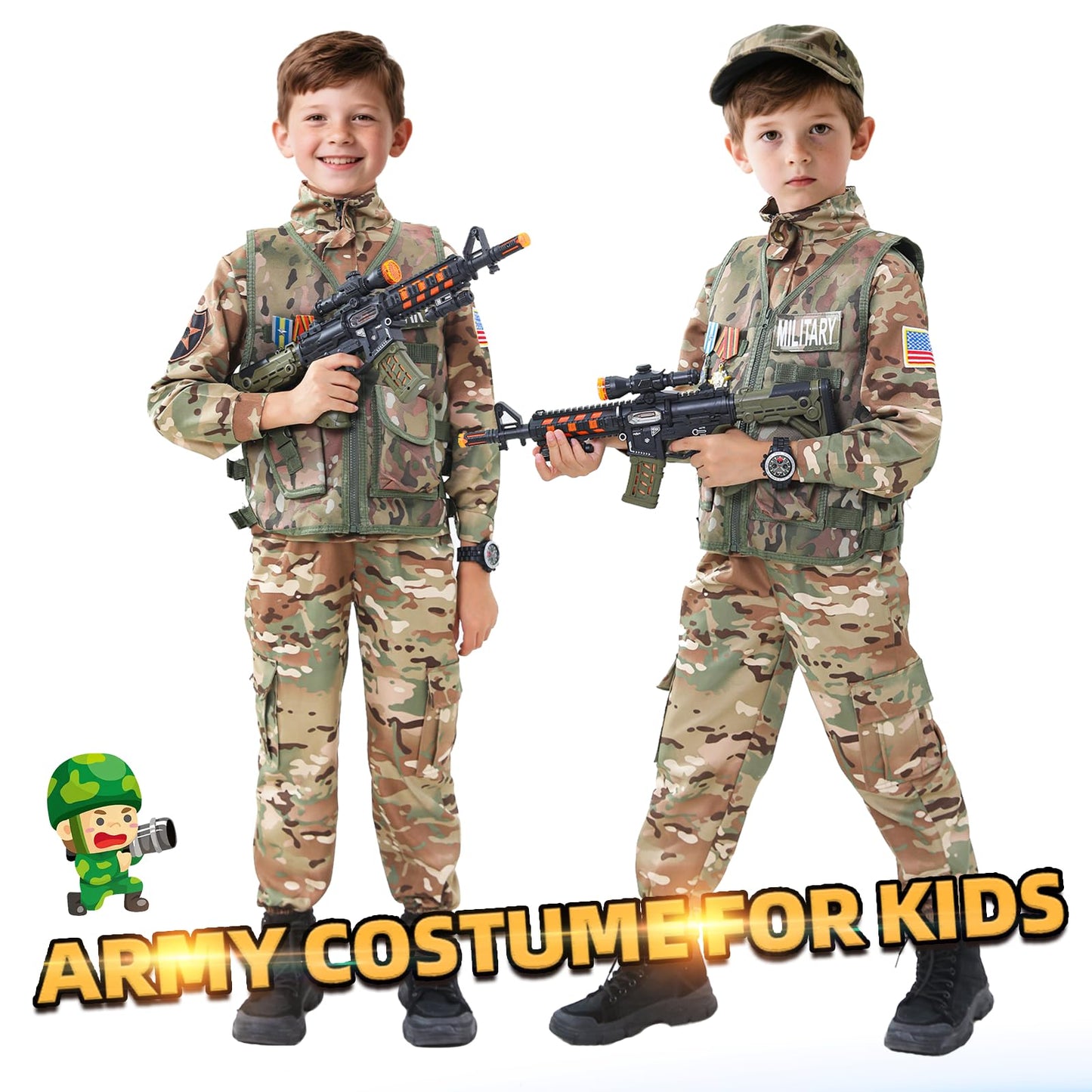 Qivbicy 18PCS Army Costume for Boys — Realistic Dress-Up Set with Gear