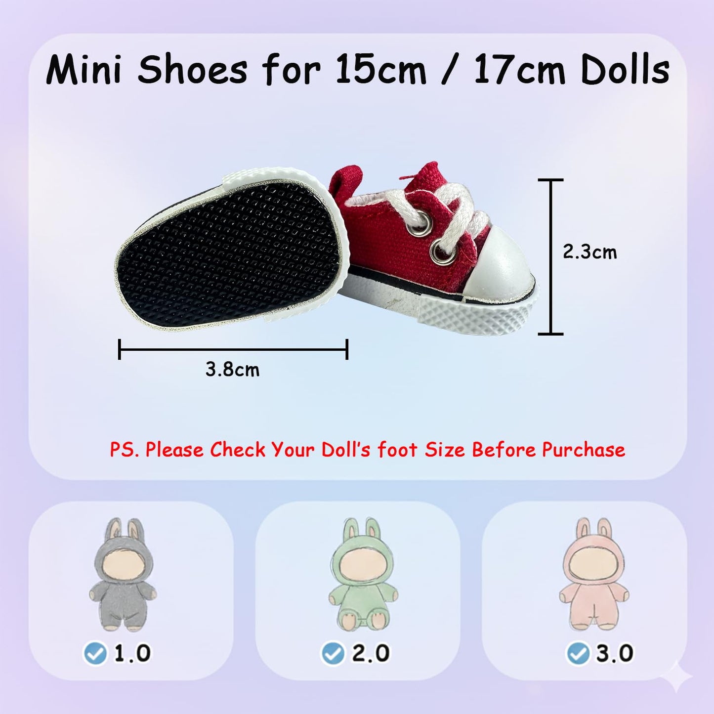 QIXINGWISE 2 Pairs 17cm Doll Shoes – Lace-Up Canvas Sneakers (Red & White)