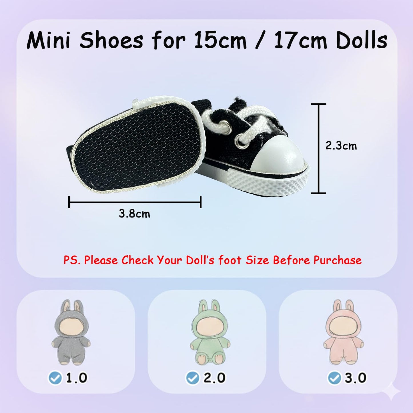 QIXINGWISE 2 Pairs 17cm Doll Shoes – Lace-Up Canvas Sneakers for 17cm Dolls (Black & Blue)