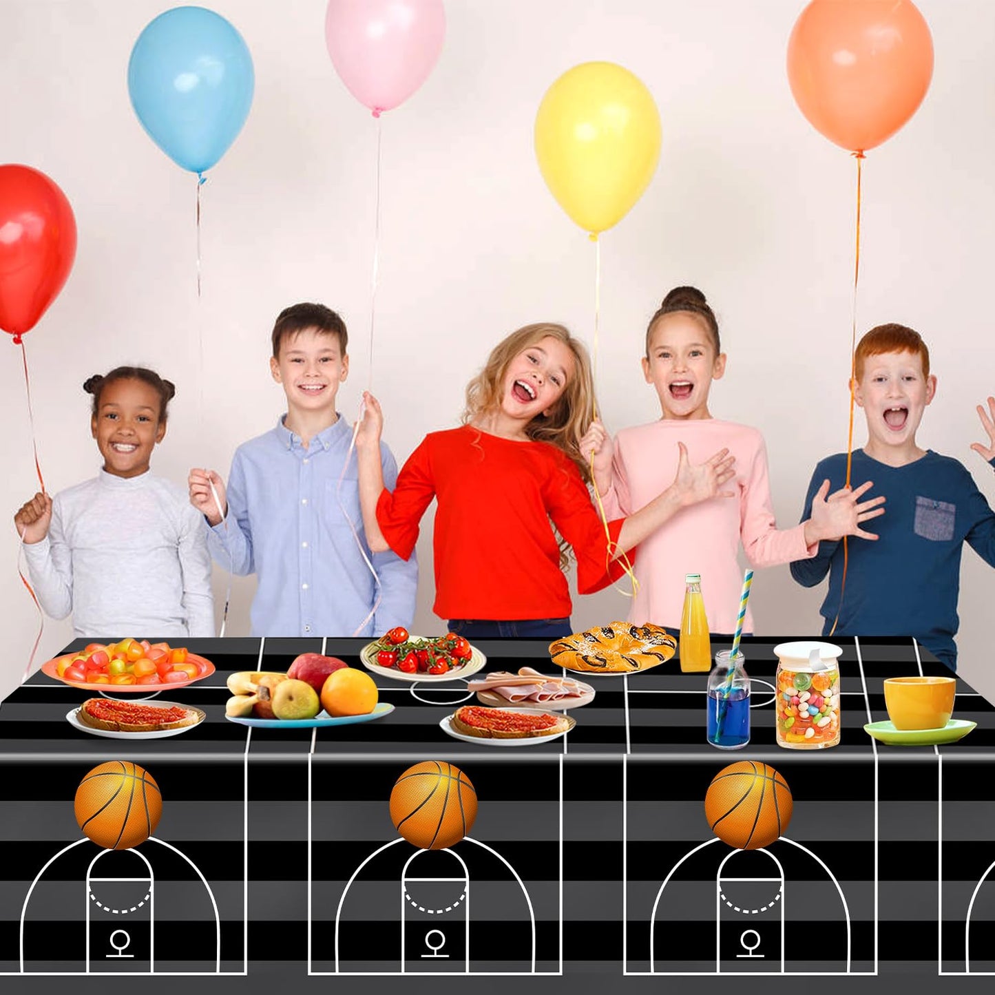 QIYANPAX 4-Piece Basketball Tablecloth Set — 54 x 108 in Plastic Table Covers for Parties