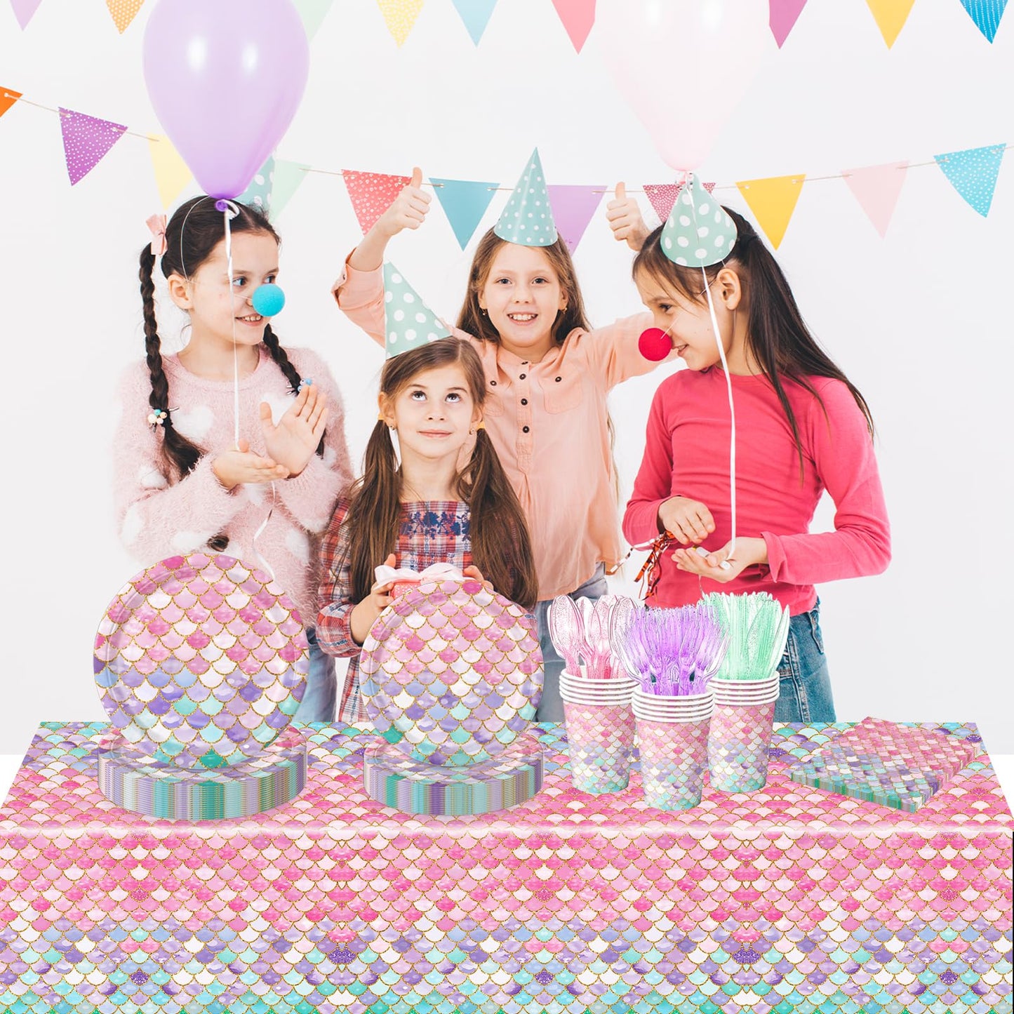 QIYANPAX Mermaid Birthday Decorations – 168Pcs Party Set (Plates, Cups, Napkins, Cutlery) Serves 24