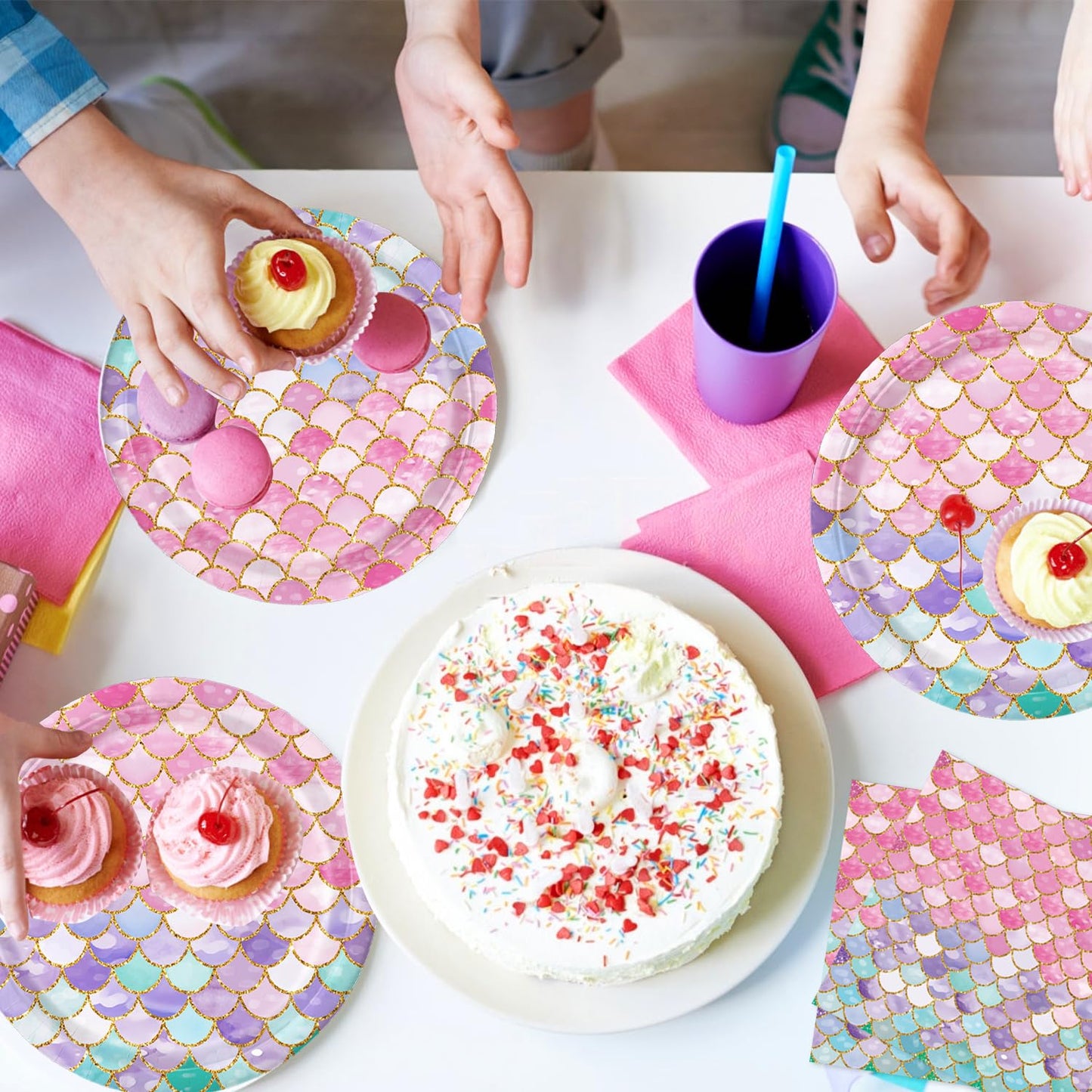 QIYANPAX Mermaid Birthday Decorations – 168Pcs Party Set (Plates, Cups, Napkins, Cutlery) Serves 24