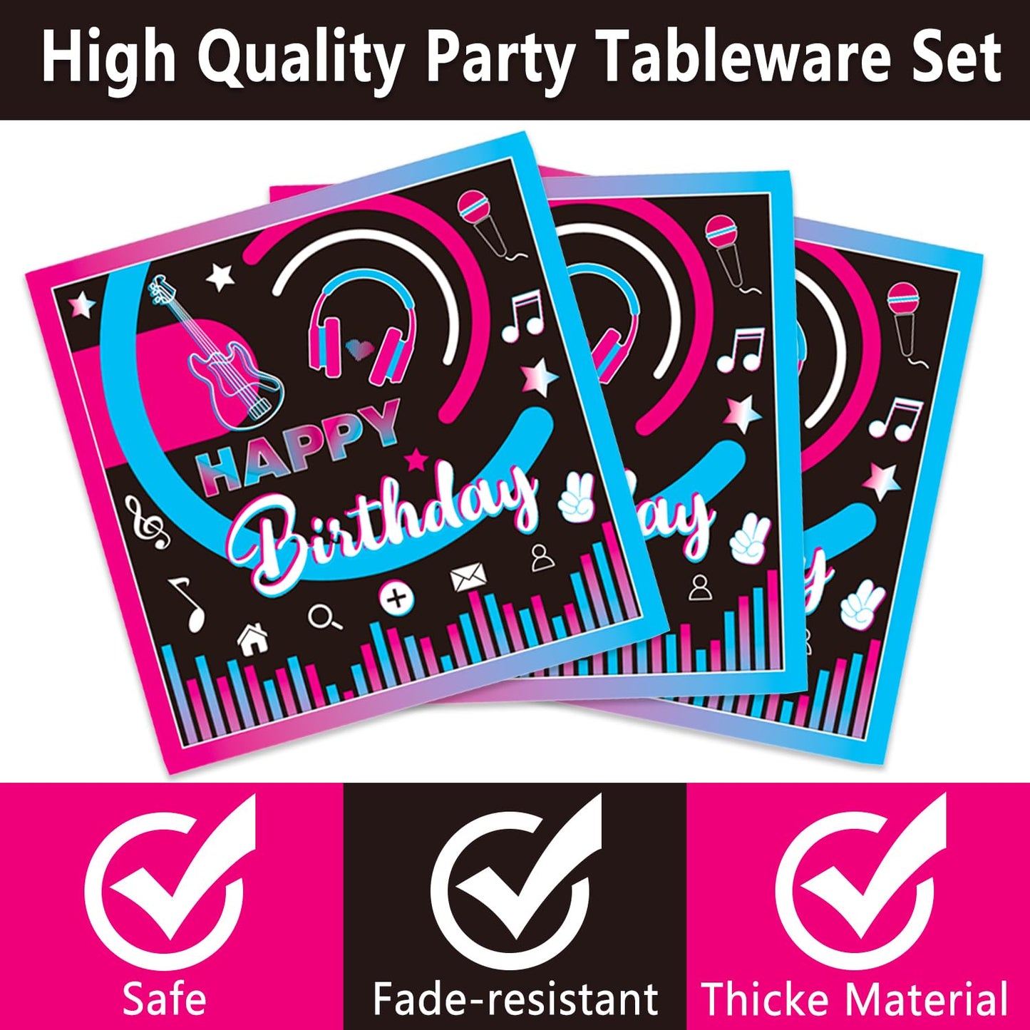 QIYANPAX 168Pcs Music Party Supplies – Disposable Tableware Set for 24 Guests