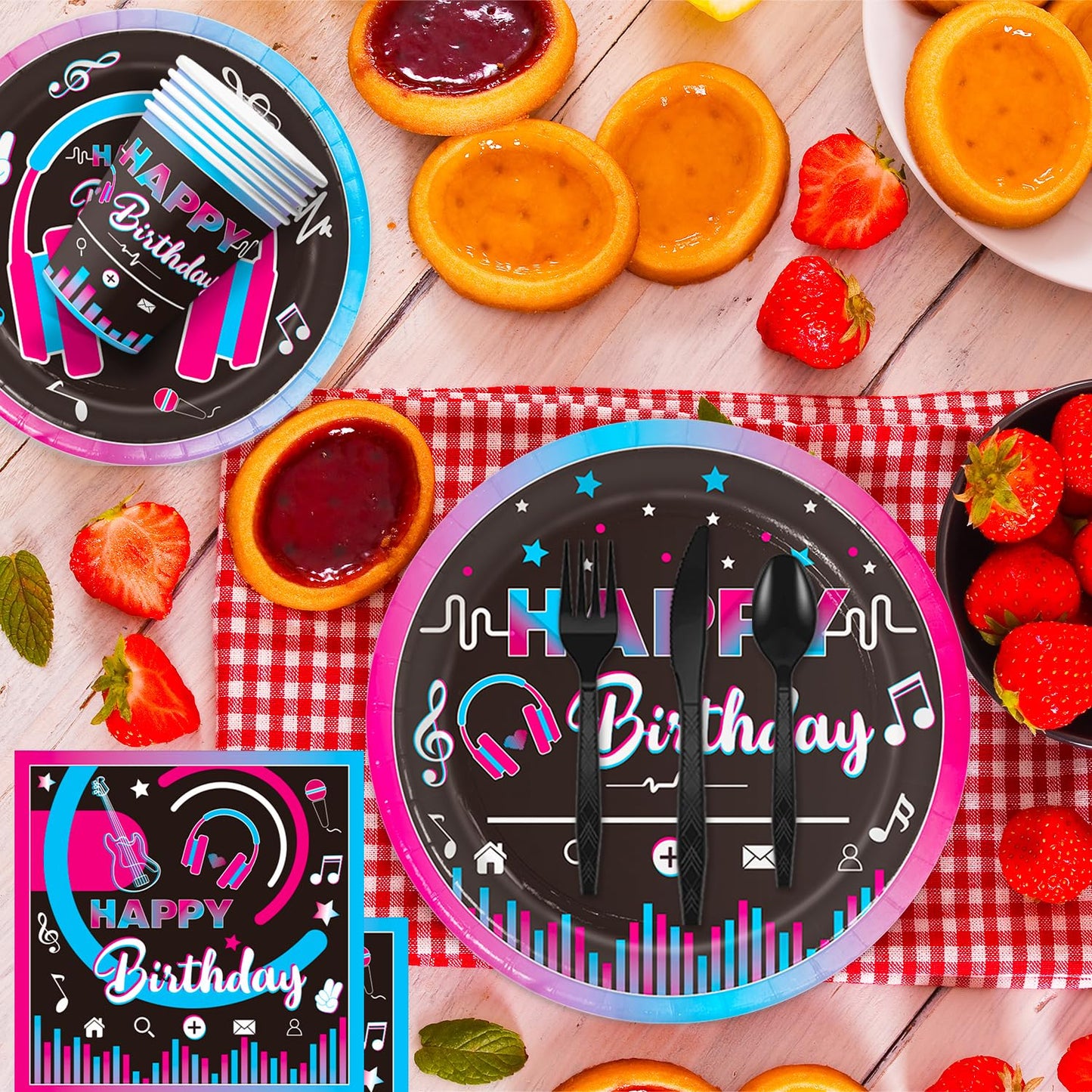 QIYANPAX 168Pcs Music Party Supplies – Disposable Tableware Set for 24 Guests