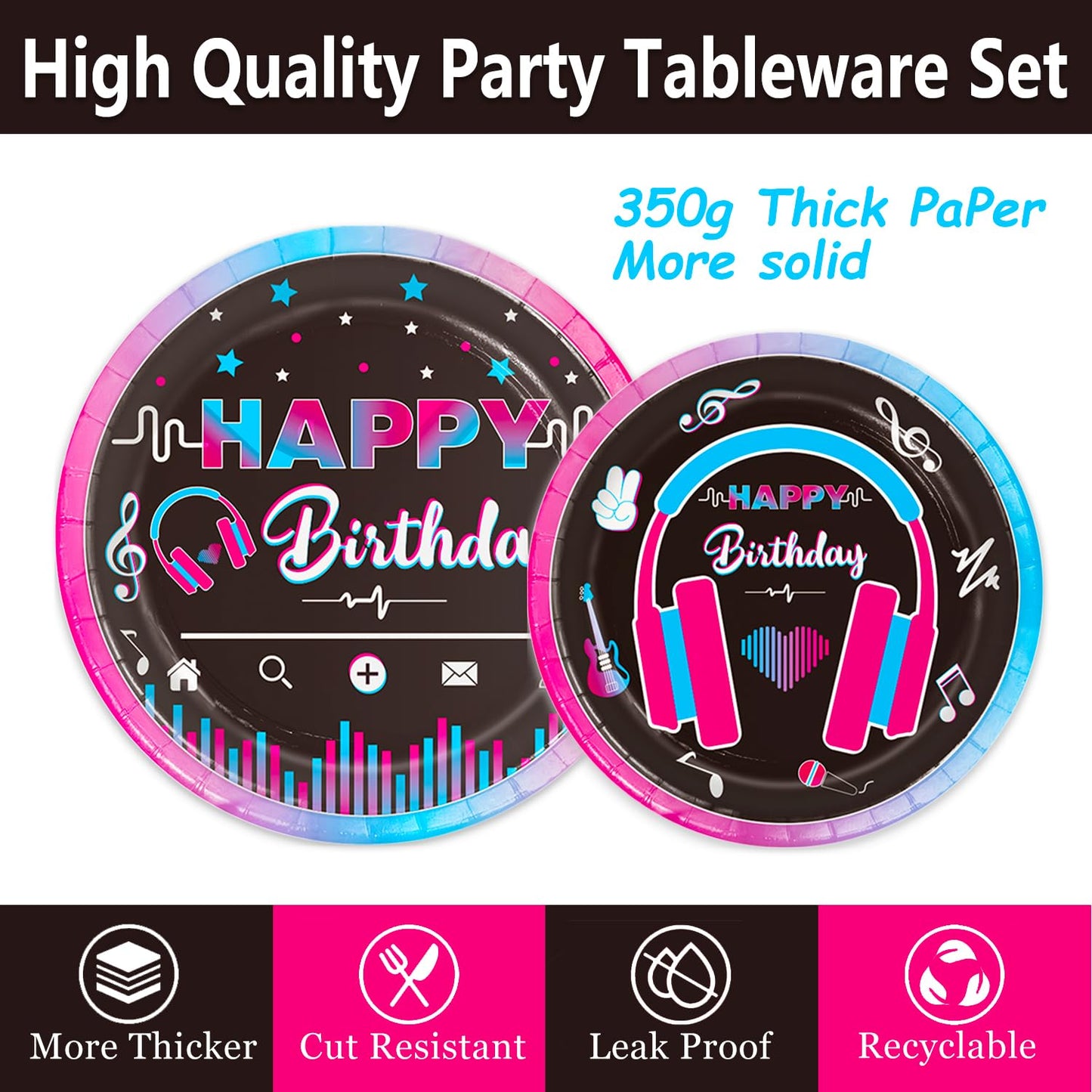 QIYANPAX 168Pcs Music Party Supplies – Disposable Tableware Set for 24 Guests