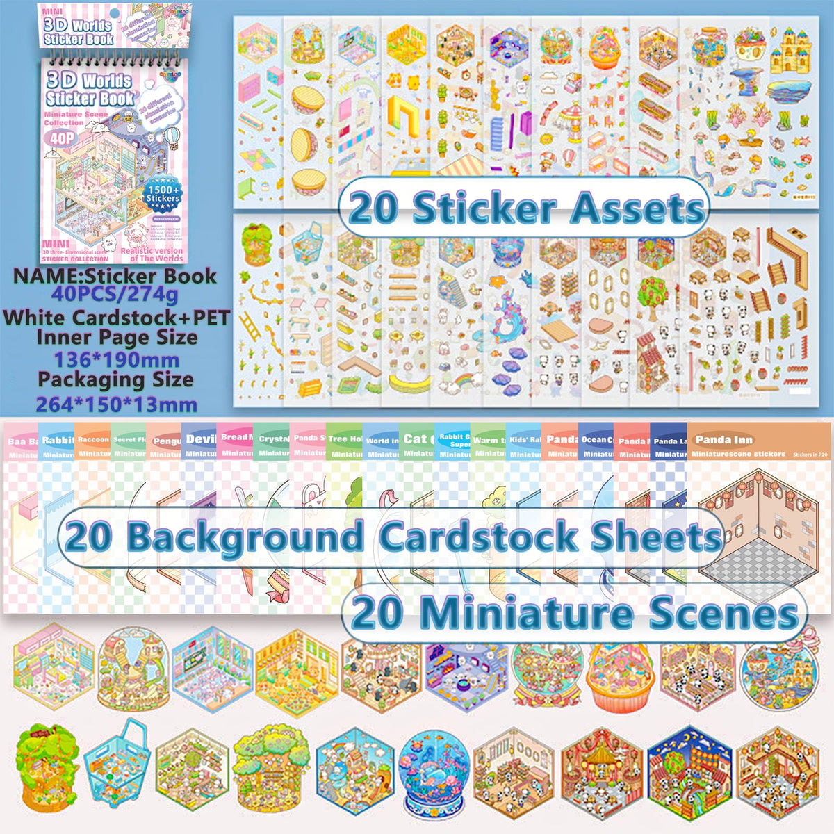 QIYEELOO Sticker Book Activity – 1500+ DIY 3D Stickers, 20 Sets