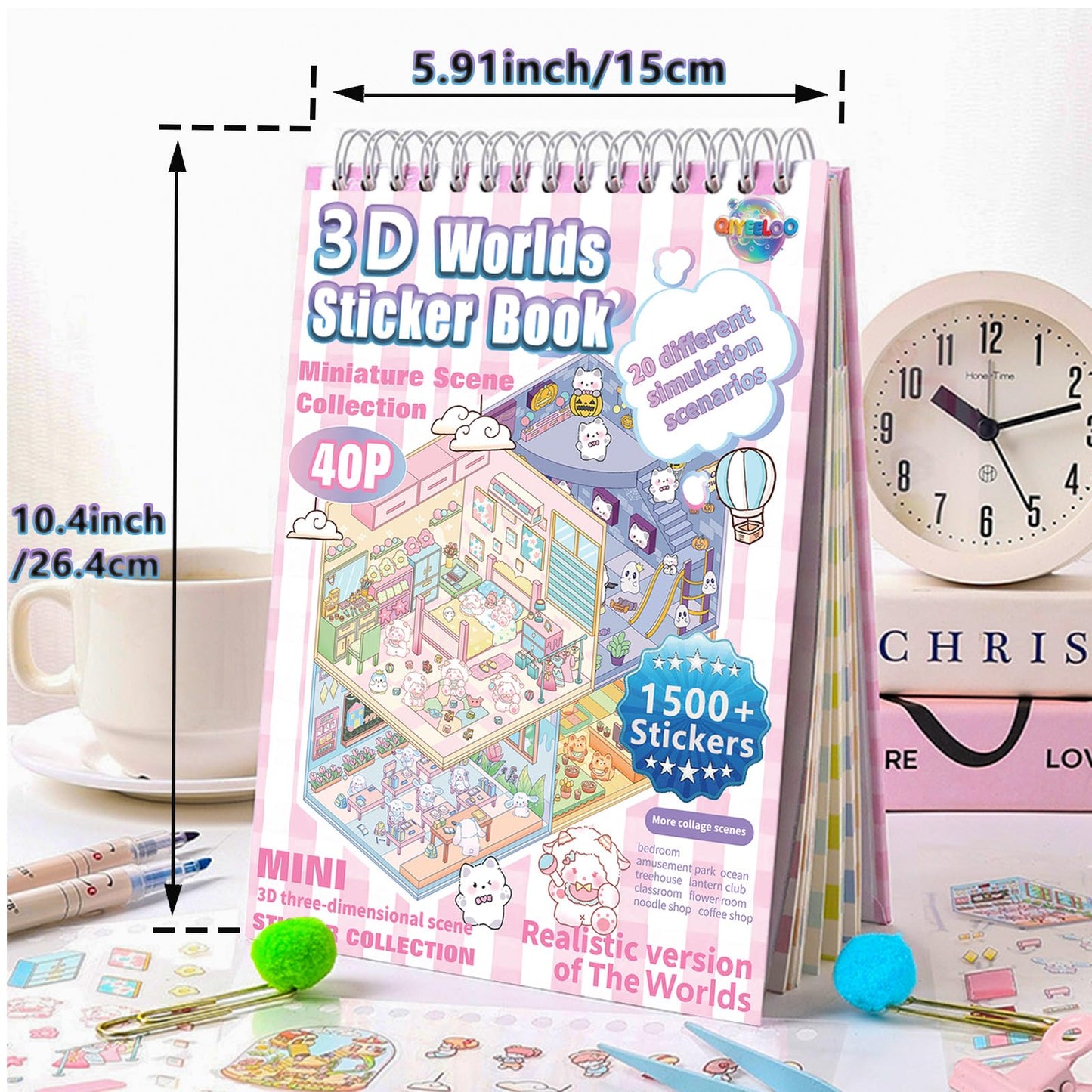 QIYEELOO Sticker Book Activity – 1500+ DIY 3D Stickers, 20 Sets