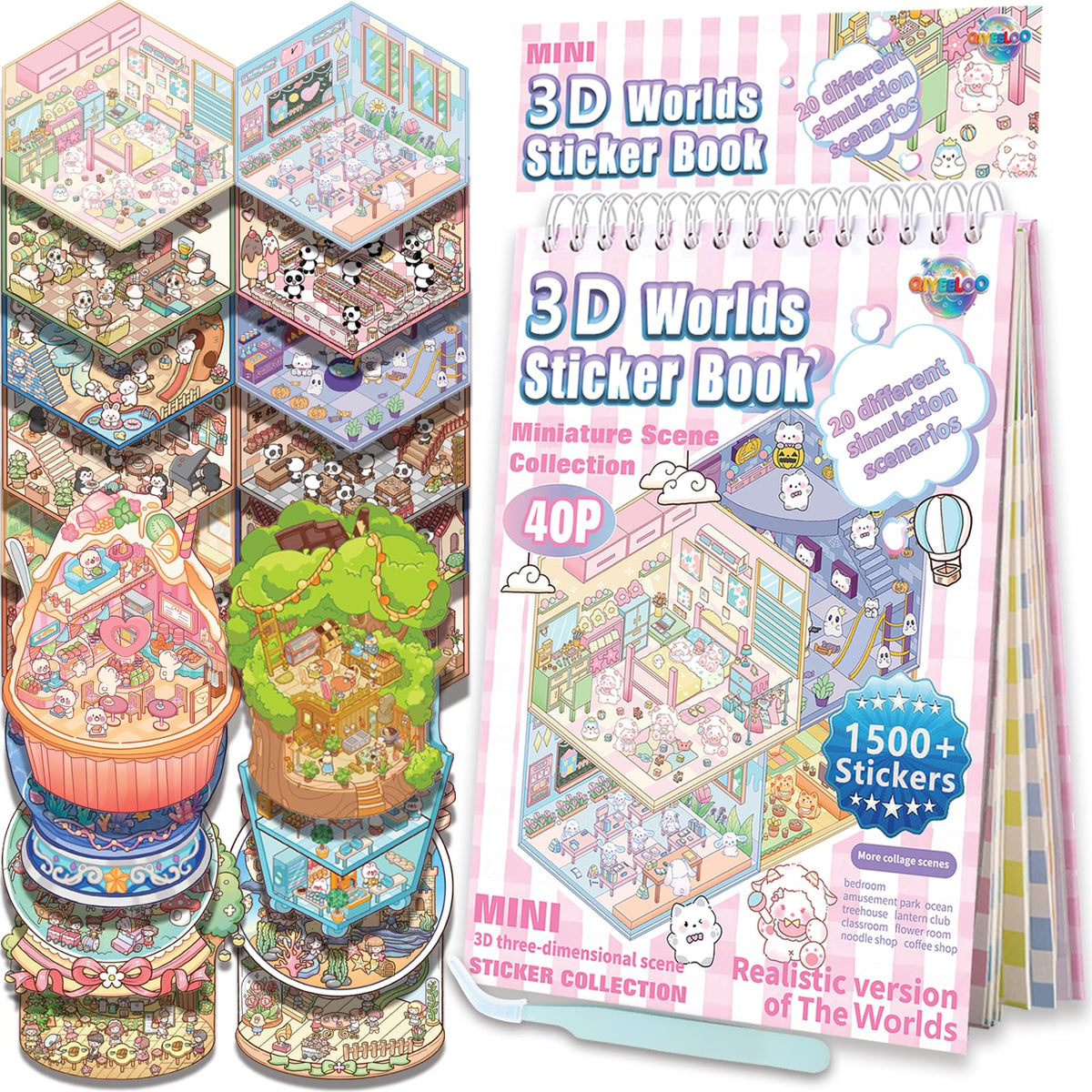 QIYEELOO Sticker Book Activity – 1500+ DIY 3D Stickers, 20 Sets