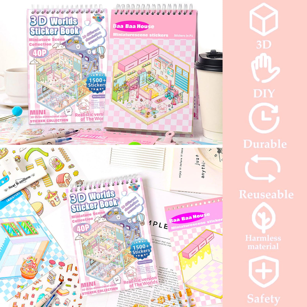 QIYEELOO Sticker Book Activity – 1500+ DIY 3D Stickers, 20 Sets