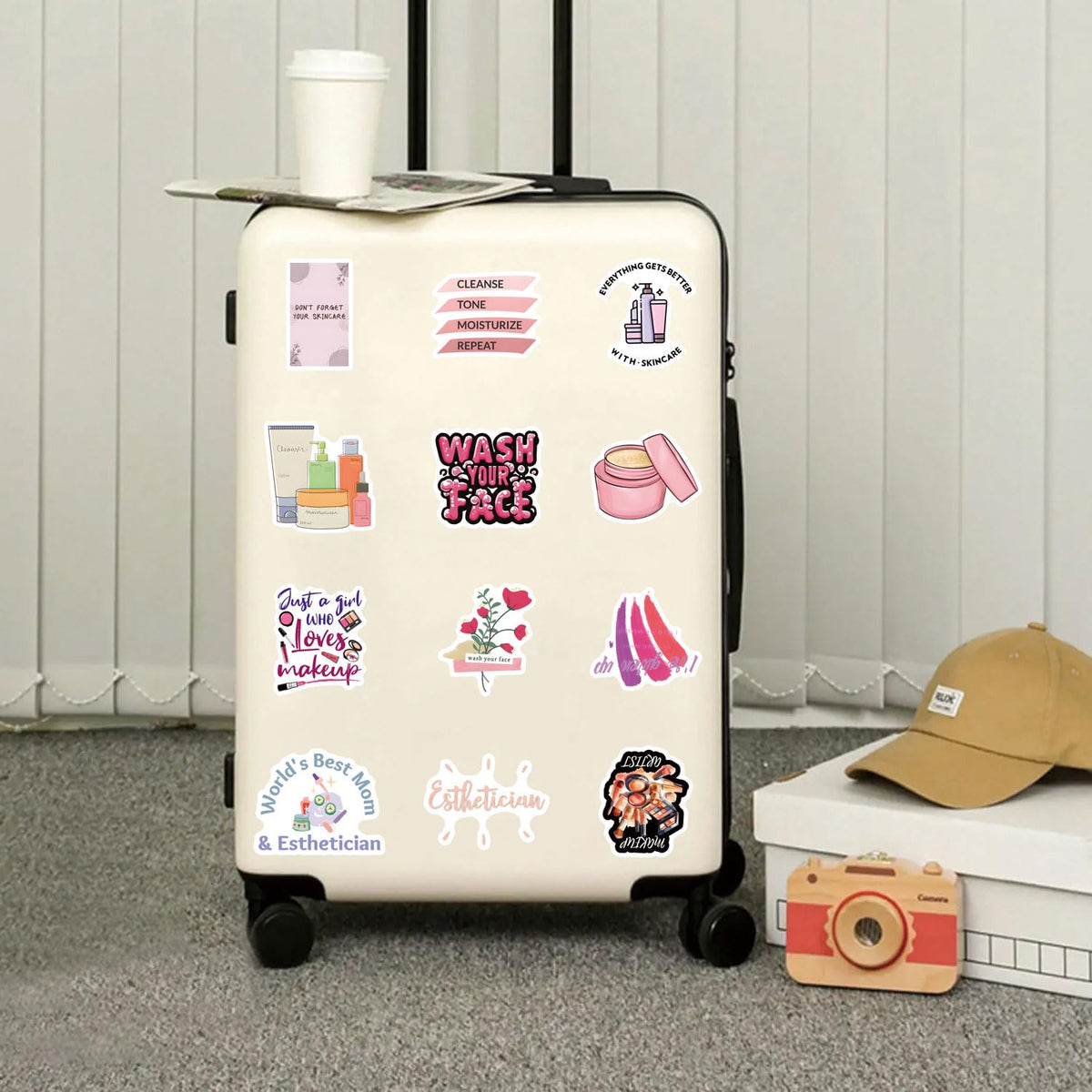 QIYEENW 67pcs Esthetician Stickers Pack – Non-Repeating Vinyl Decals for Water Bottle, Laptop, Luggage