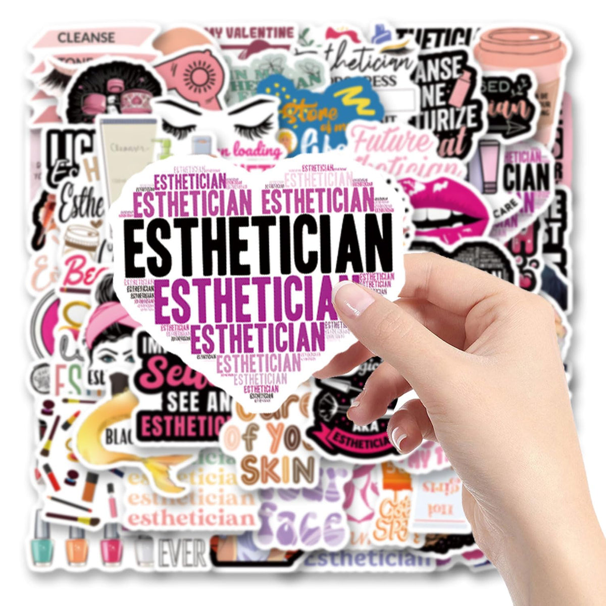 QIYEENW 67pcs Esthetician Stickers Pack – Non-Repeating Vinyl Decals for Water Bottle, Laptop, Luggage