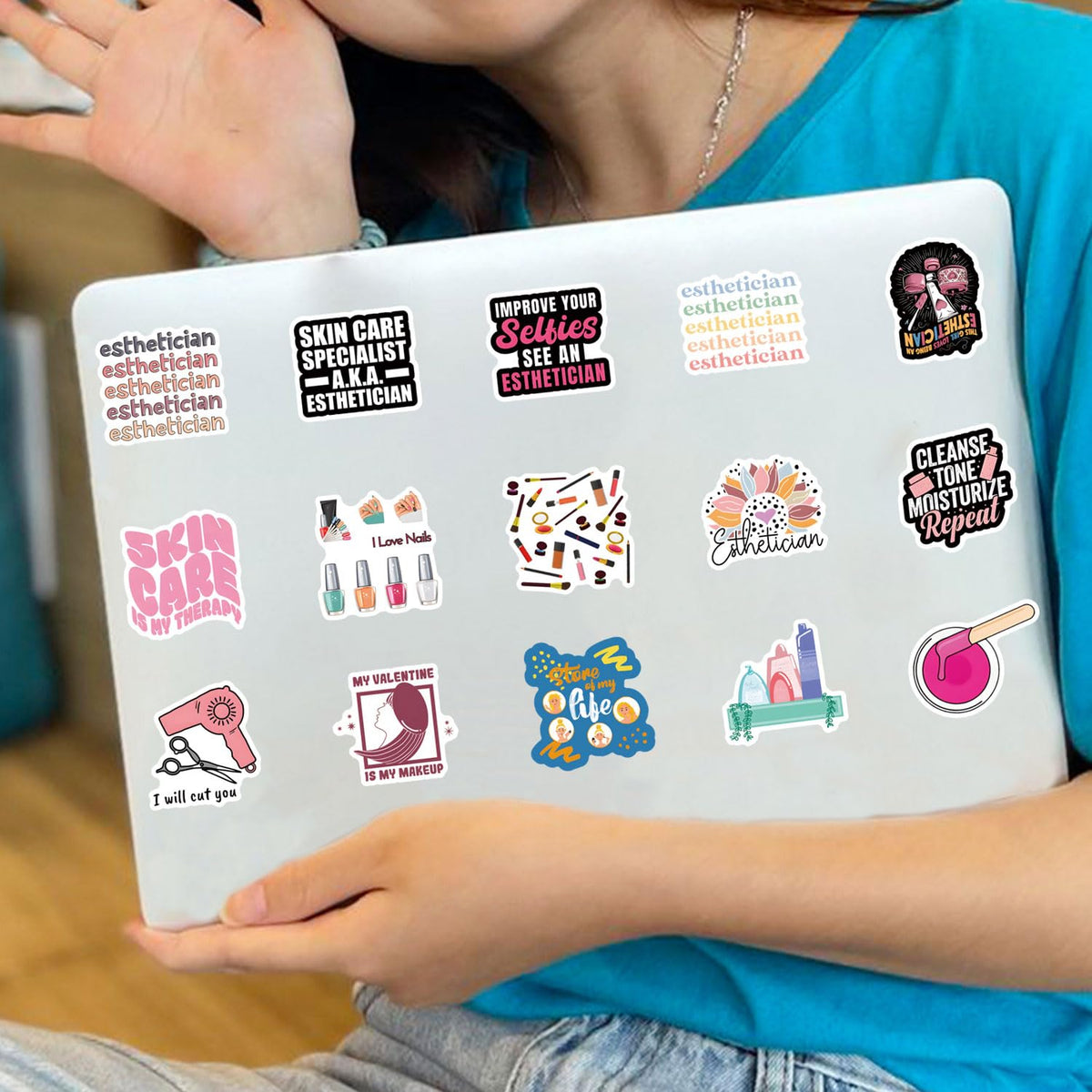 QIYEENW 67pcs Esthetician Stickers Pack – Non-Repeating Vinyl Decals for Water Bottle, Laptop, Luggage