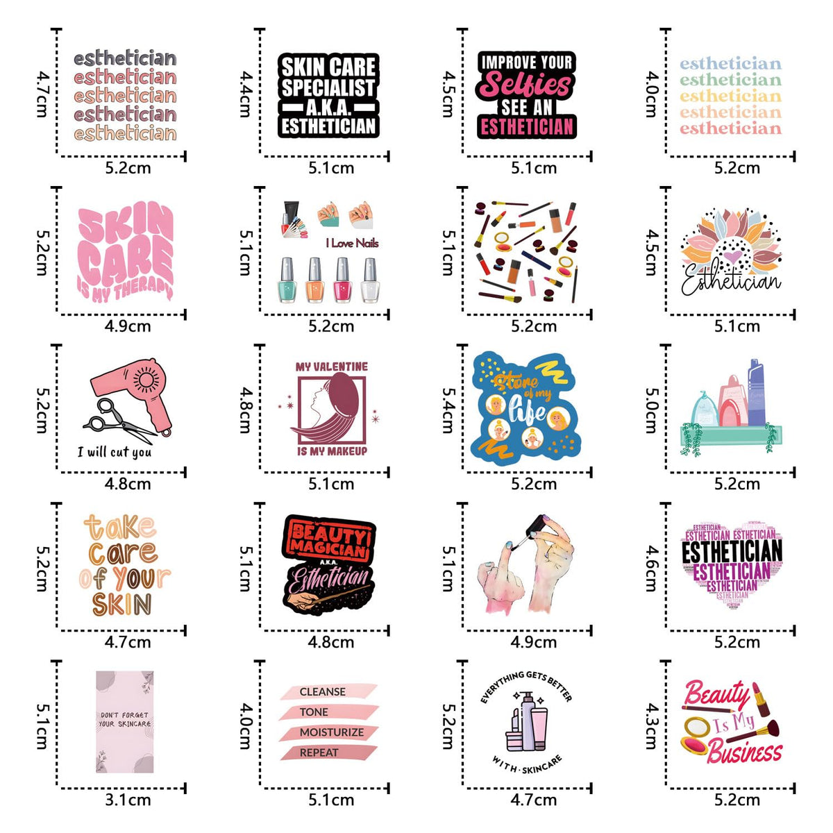 QIYEENW 67pcs Esthetician Stickers Pack – Non-Repeating Vinyl Decals for Water Bottle, Laptop, Luggage