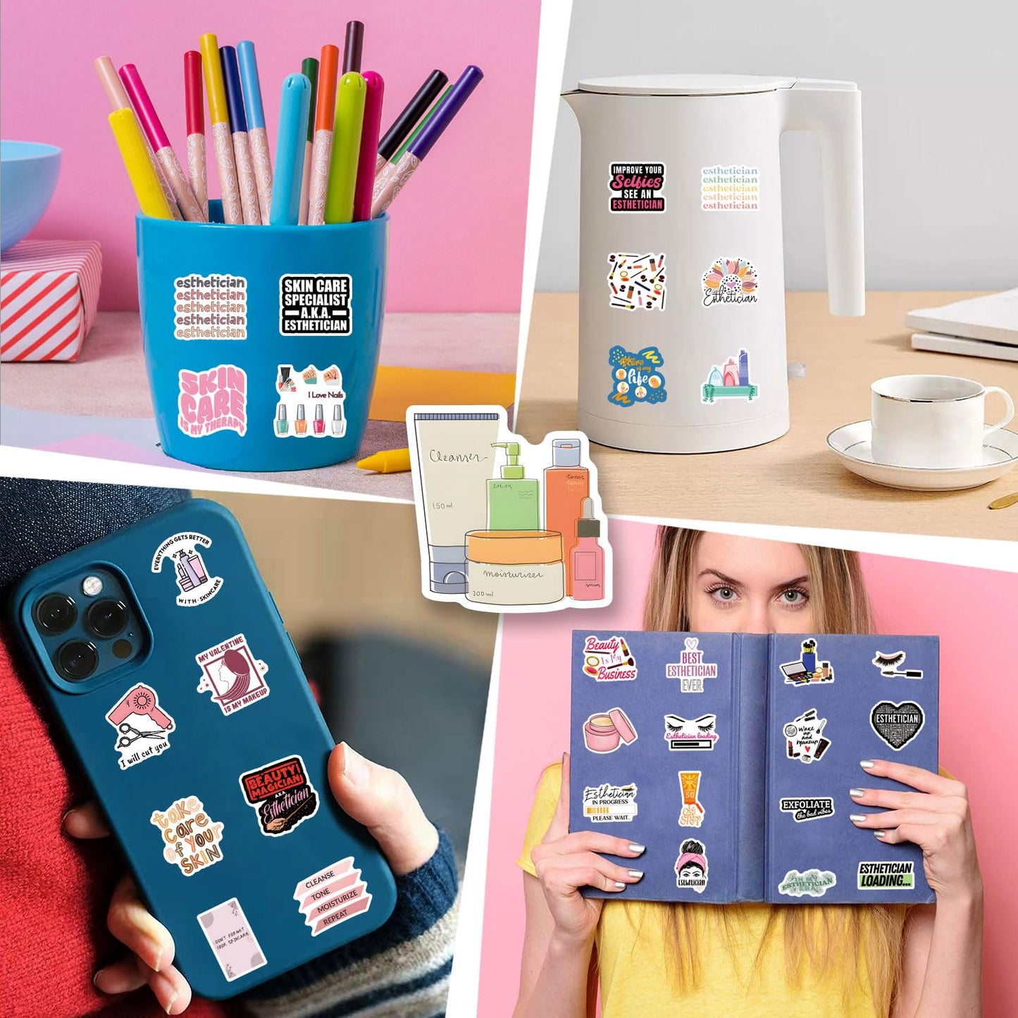QIYEENW 67pcs Esthetician Stickers Pack – Non-Repeating Vinyl Decals for Water Bottle, Laptop, Luggage