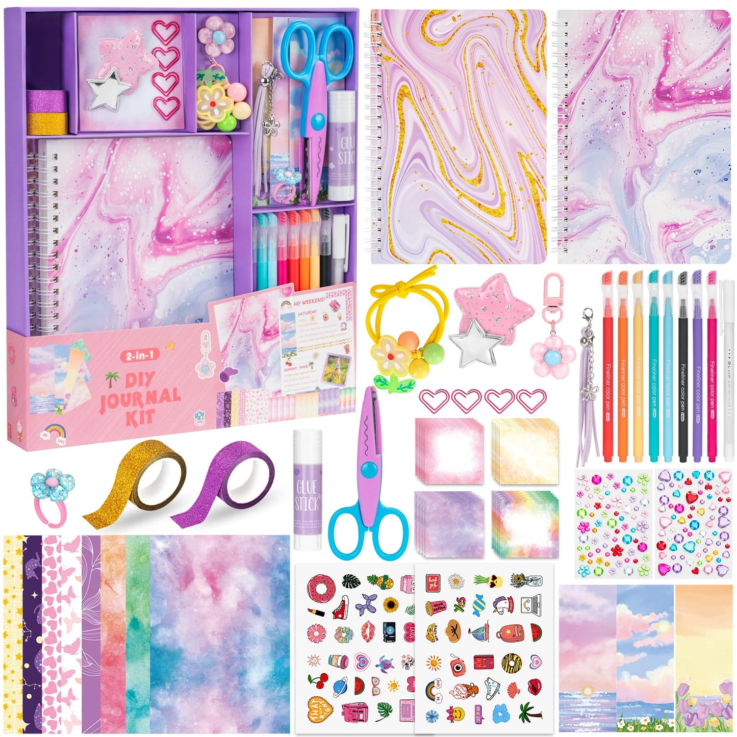 QIYVLOS 2 Pack DIY Journal Kit for Girls – Creative Journaling Set for Ages 8-13