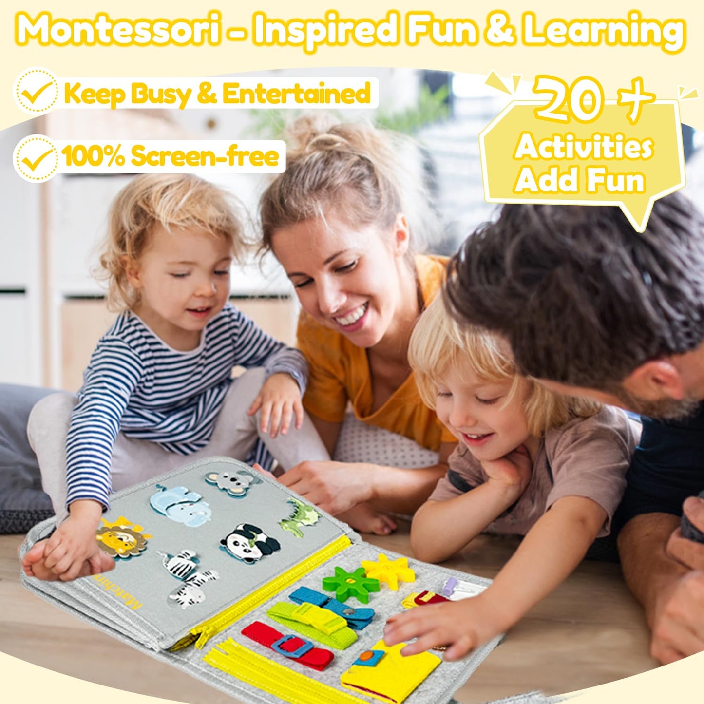 Qizfun Busy Board Montessori Toy for Toddlers – Educational Sensory Learning & Fine Motor Skills