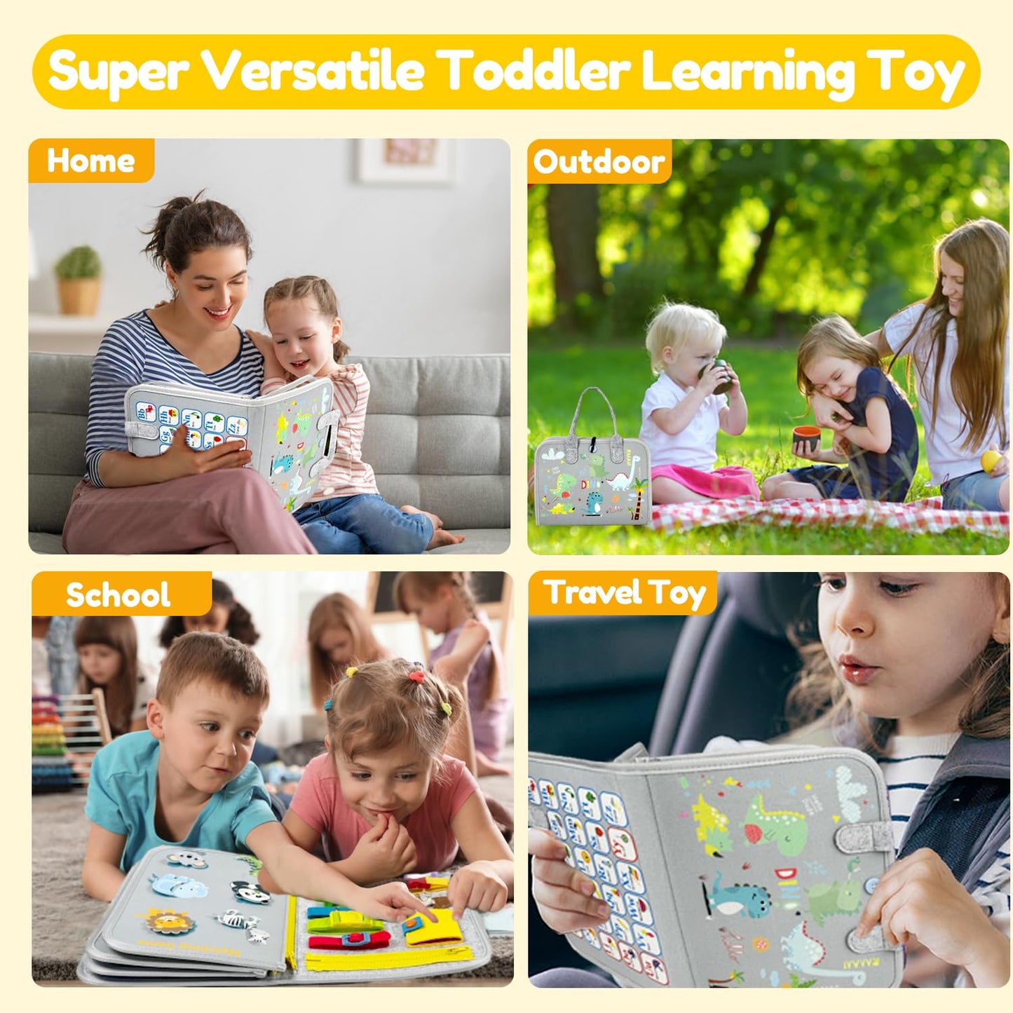 Qizfun Busy Board Montessori Toy for Toddlers – Educational Sensory Learning & Fine Motor Skills