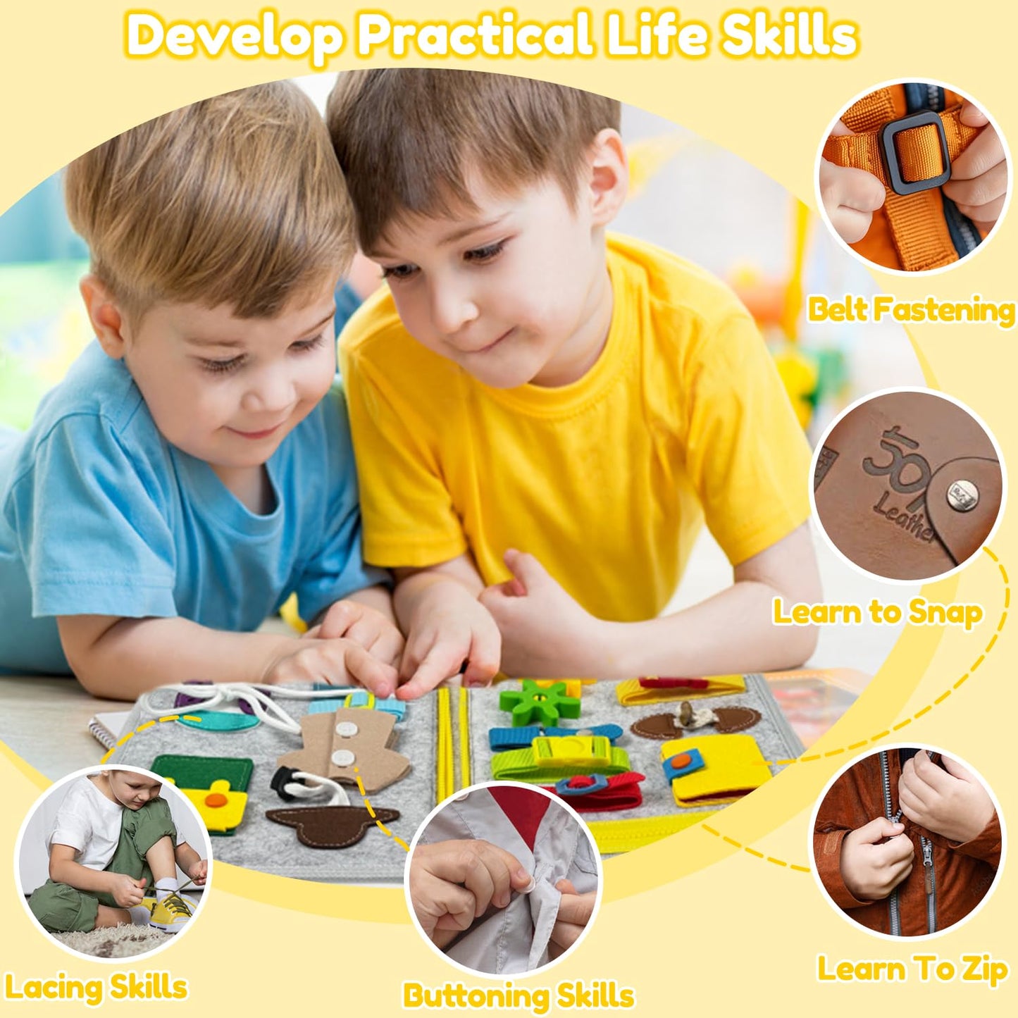 Qizfun Busy Board Montessori Toy for Toddlers – Educational Sensory Learning & Fine Motor Skills