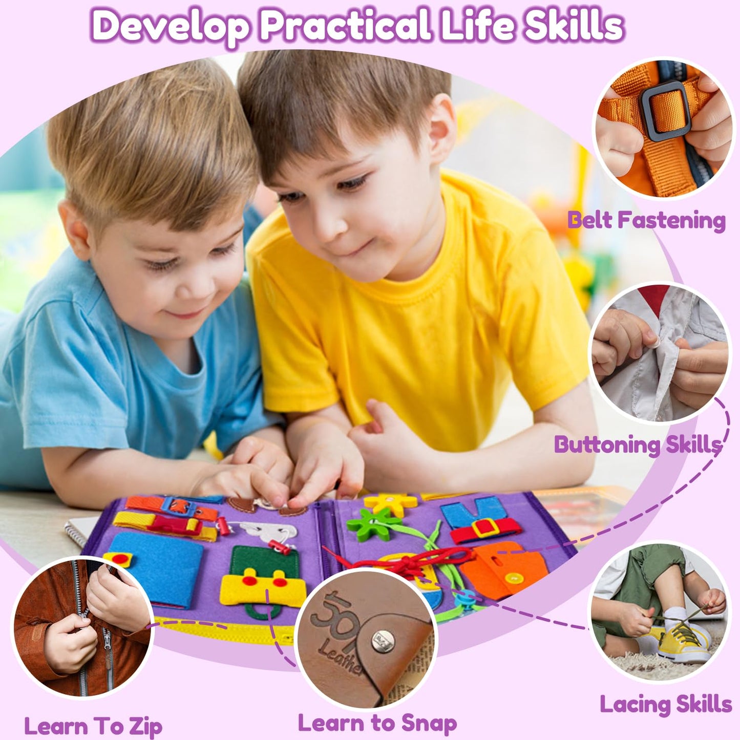 Qizfun Montessori Busy Board Book for Toddlers – Mermaid Sensory Learning Toy, Travel Busy Board for Car & Airplane