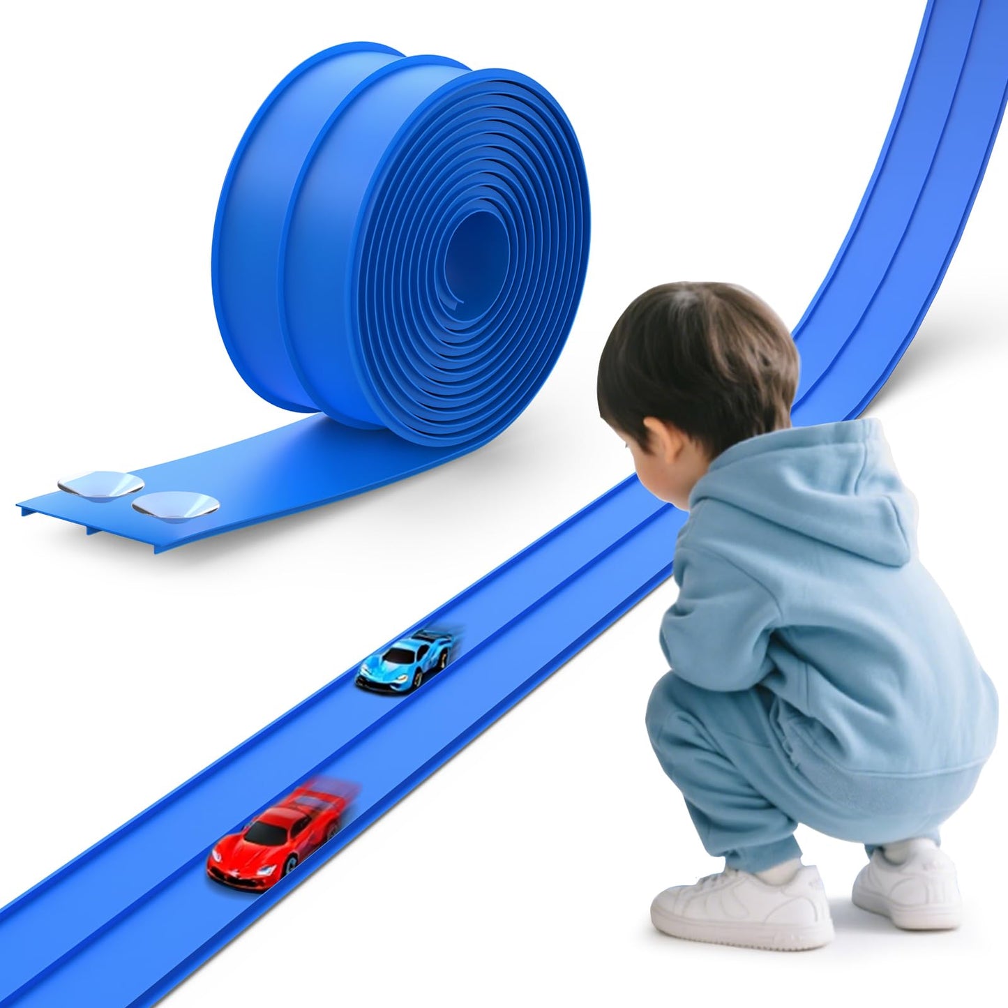 QLANGGO Flexible Race Track Toys – 15ft DIY Ramp Track for 1:64 Cars