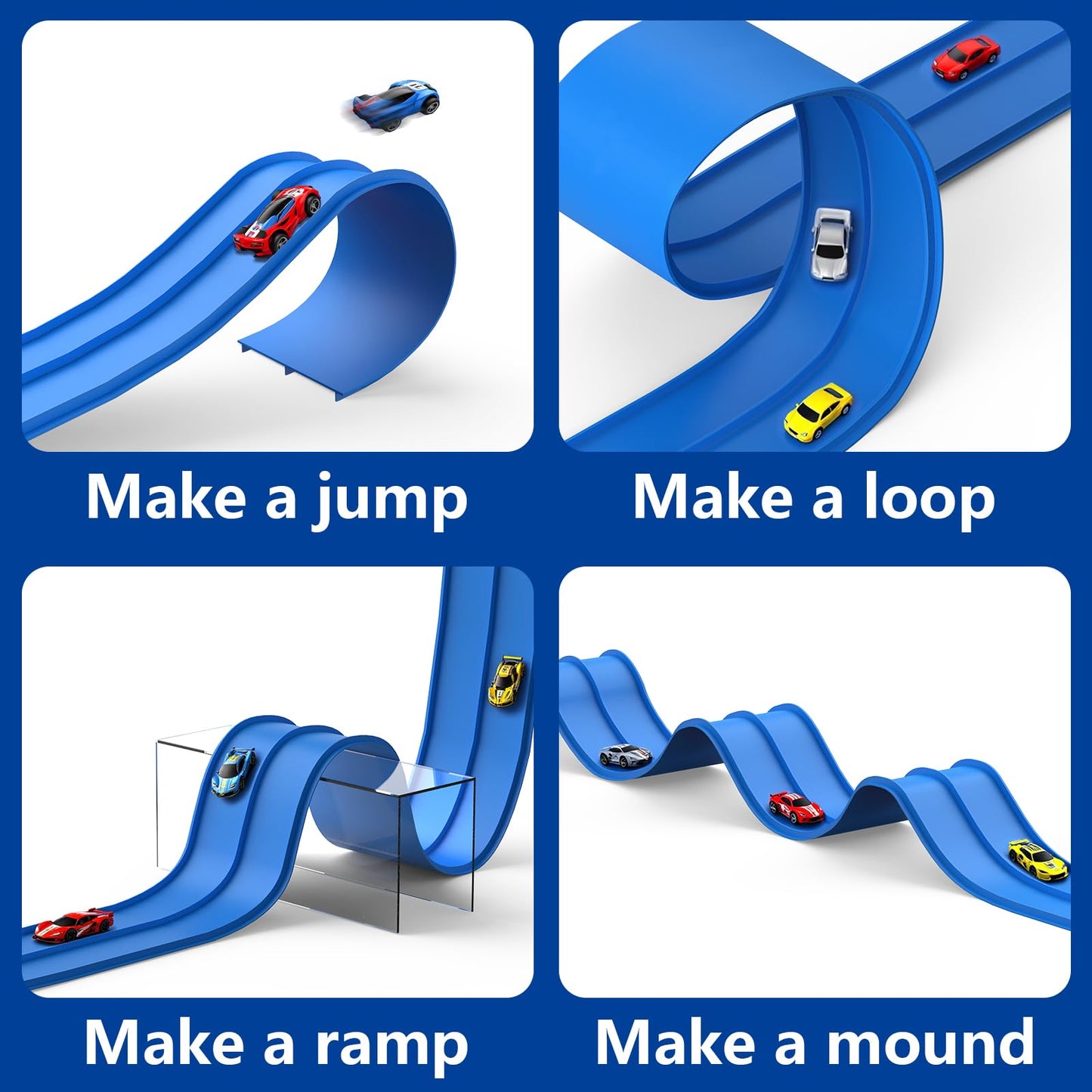 QLANGGO Flexible Race Track Toys – 15ft DIY Ramp Track for 1:64 Cars