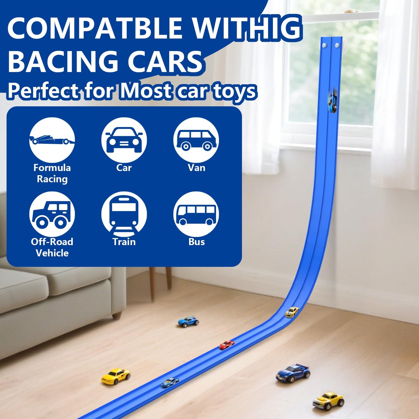 QLANGGO Flexible Race Track Toys – 15ft DIY Ramp Track for 1:64 Cars