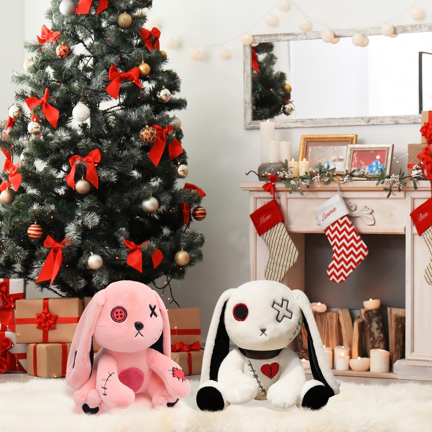 Qleewei Goth Bunny Plush – Spooky Cute Horror Rabbit Stuffed Animal (25cm & 30cm)
