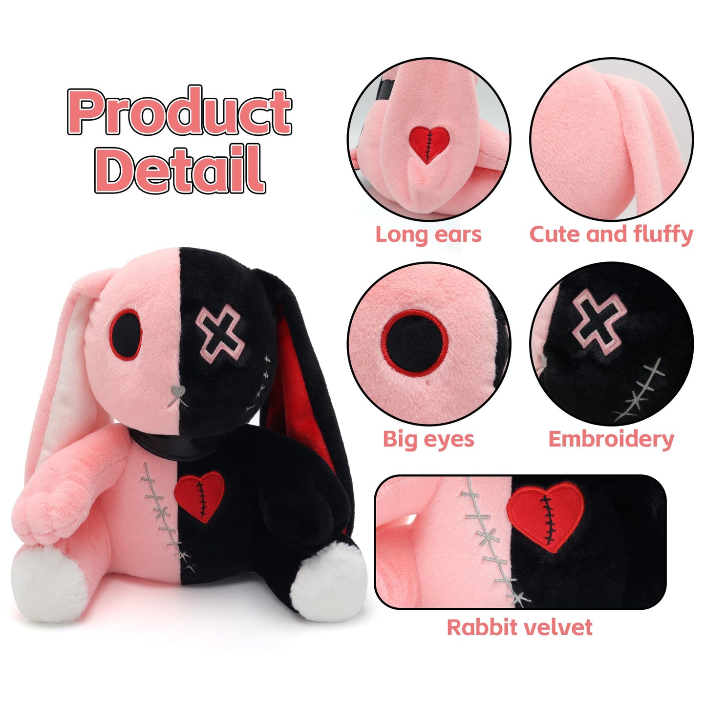 Qleewei Goth Bunny Plush – Spooky Cute Horror Rabbit Stuffed Animal (25cm & 30cm)