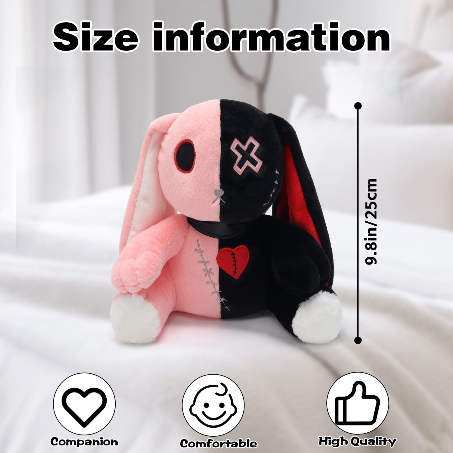 Qleewei Goth Bunny Plush – Spooky Cute Horror Rabbit Stuffed Animal (25cm & 30cm)