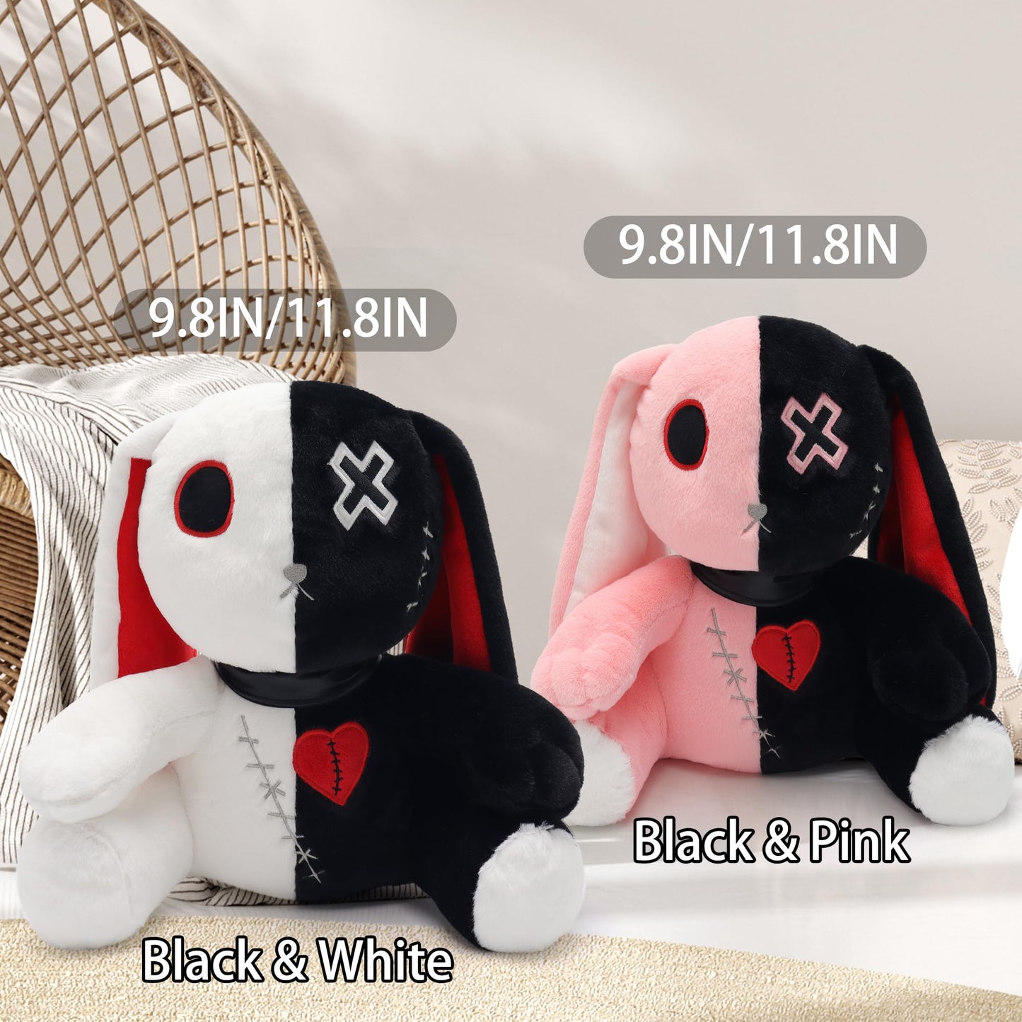 Qleewei Goth Bunny Plush – Spooky Cute Horror Rabbit Stuffed Animal (25cm & 30cm)