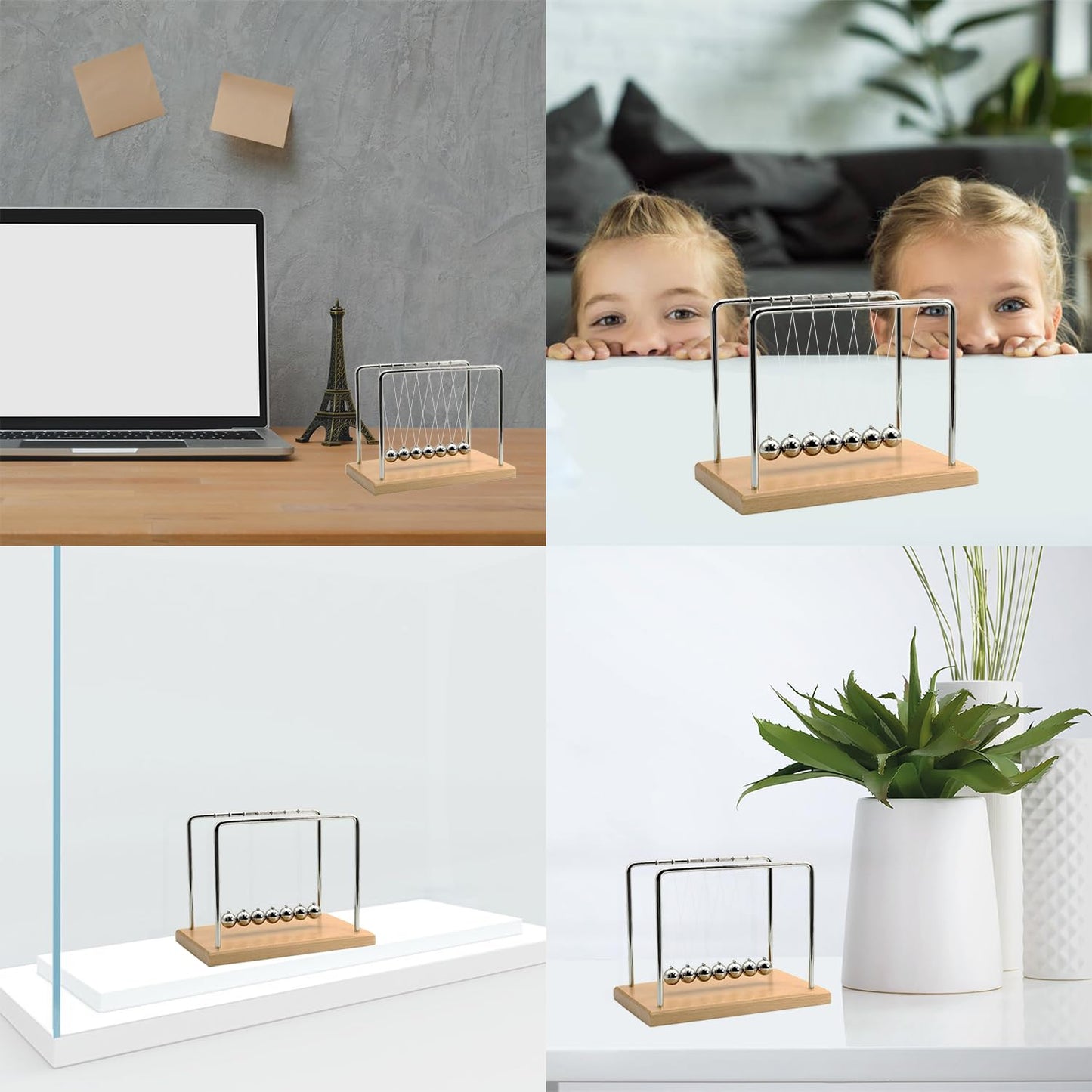 QLKUNLA Newtons Cradle – Beech Wood, 7-Ball Kinetic Desk Toy & Office Decor